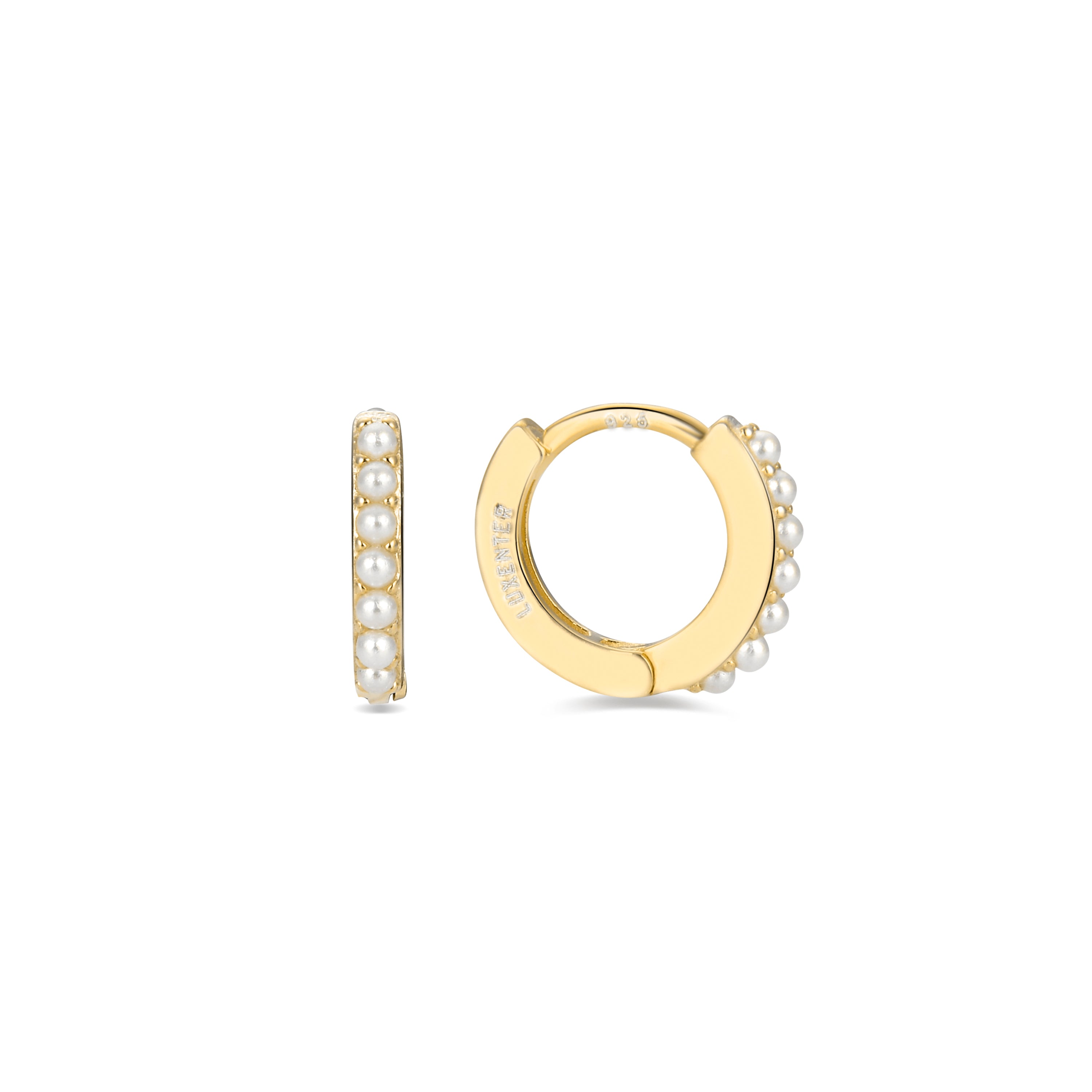 Brincos de Prata Esterlina 925 com Pérola Branca com acabamento em ouro amarelo 18K - Leofcar