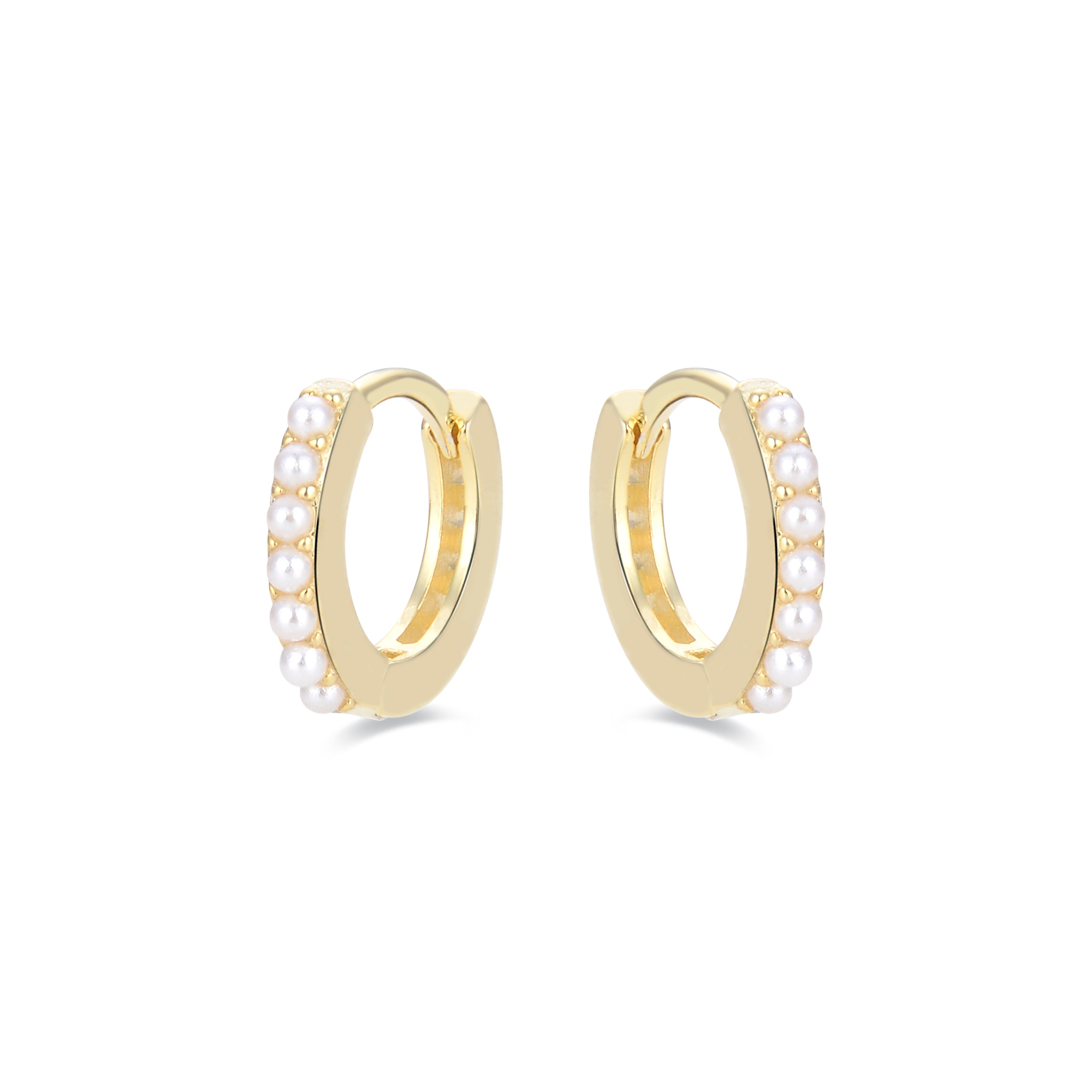 Brincos de Prata Esterlina 925 com Pérola Branca com acabamento em ouro amarelo 18K - Leofcar