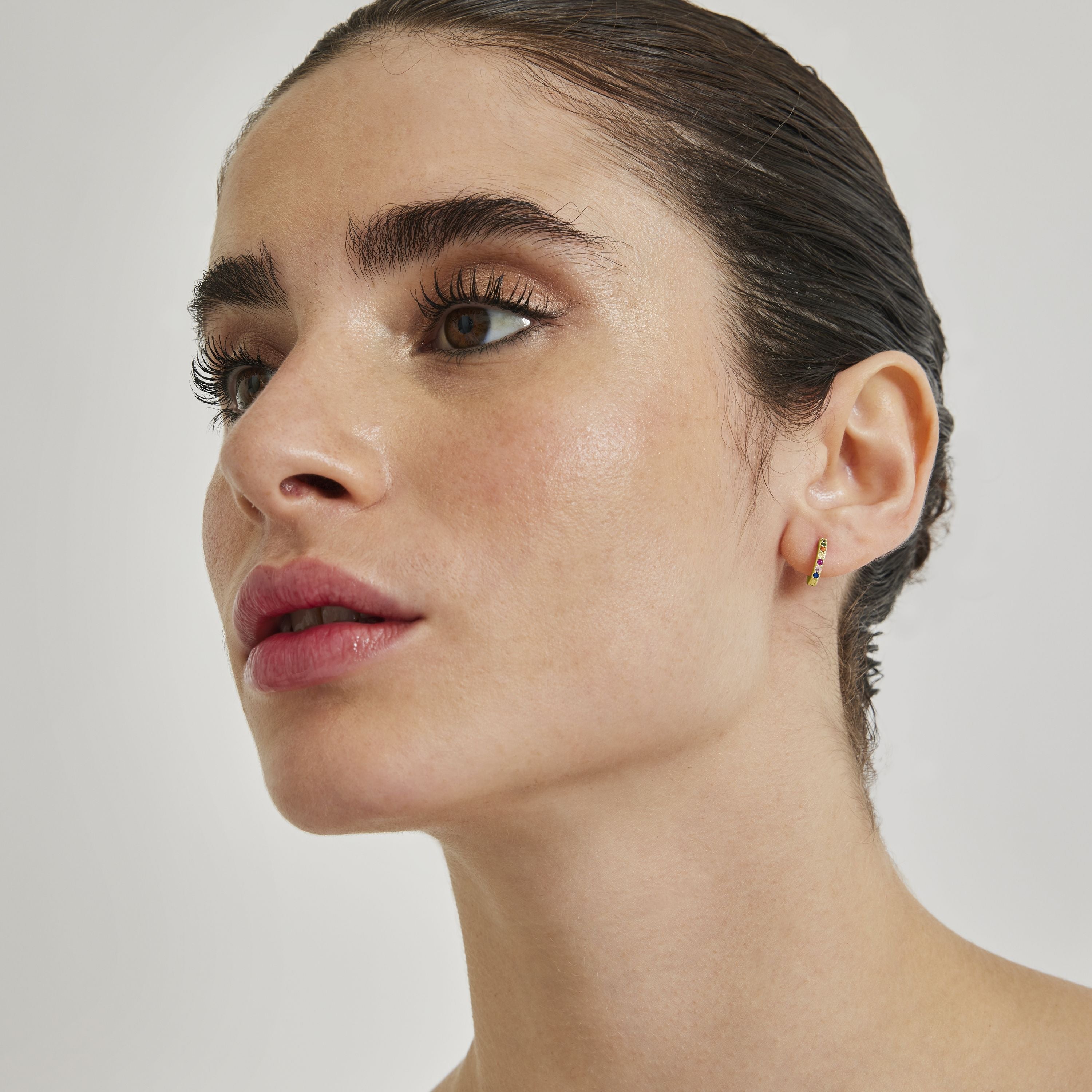Pendientes de Plata de Ley 925 con Circonita Multicolor acabados en oro amarillo 18K - Leofcar