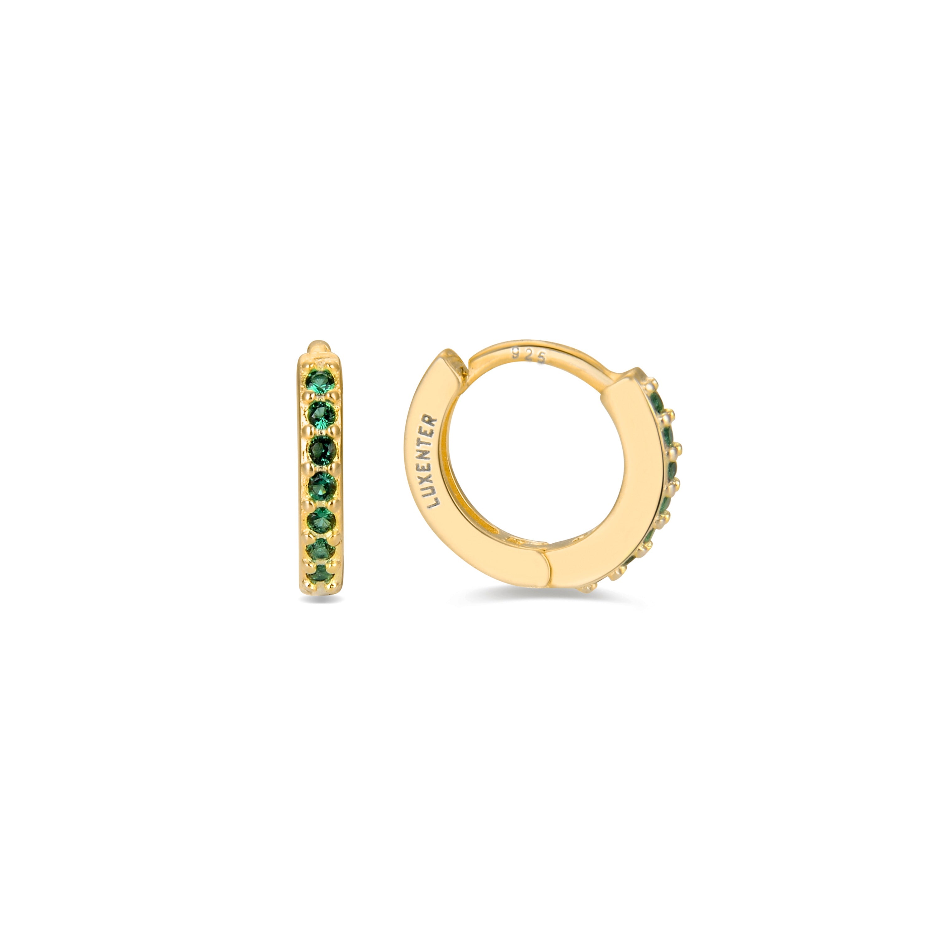 Pendientes de Plata de Ley 925 con Circonita Esmeralda acabados en oro amarillo 18K - Leofcar