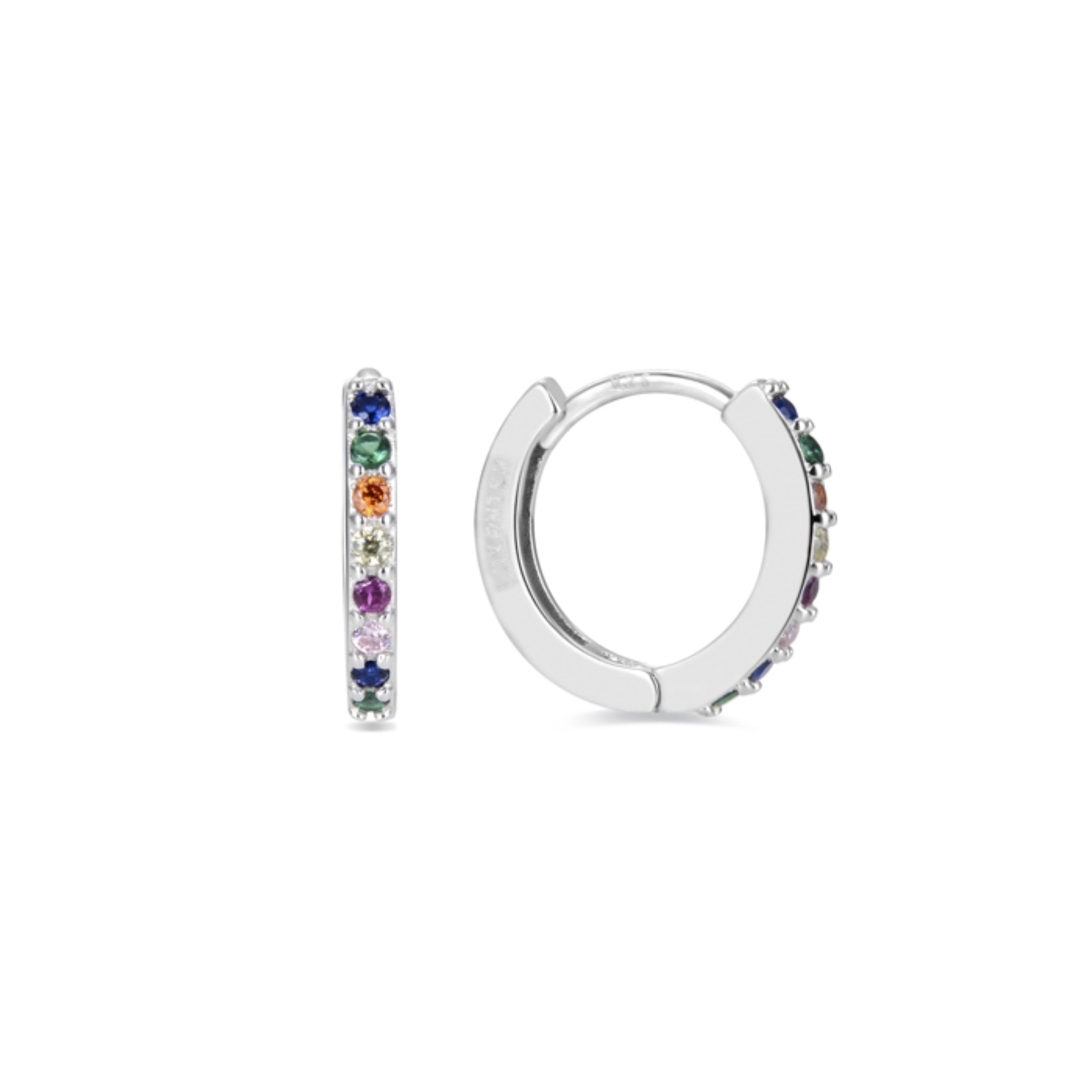 Valarys - 925 Sterling Silver 10mm Multicolor Cubic Zirconia Rodium Plated Stud Earrings