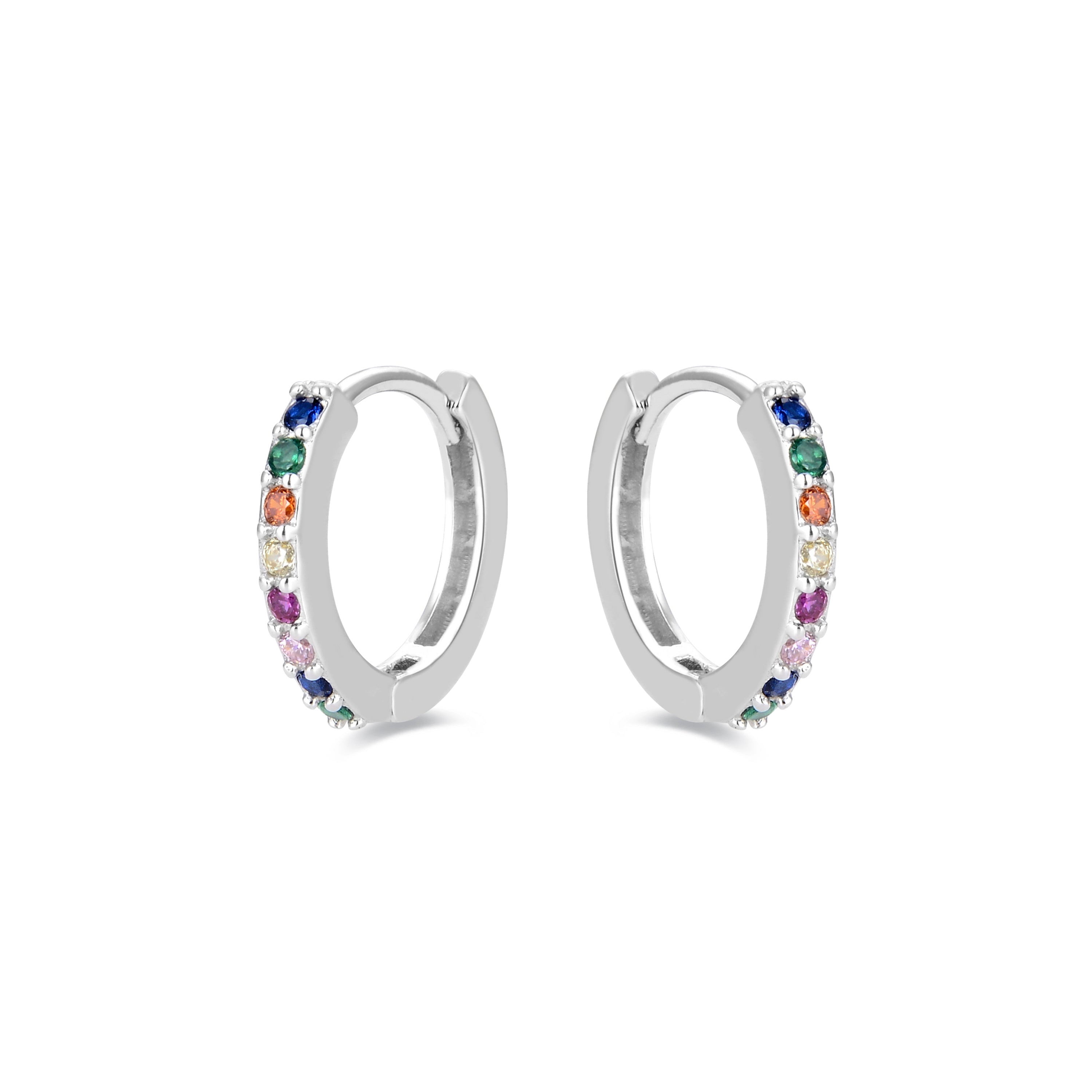 Valarys - 925 Sterling Silver 10mm Multicolor Cubic Zirconia Rodium Plated Stud Earrings