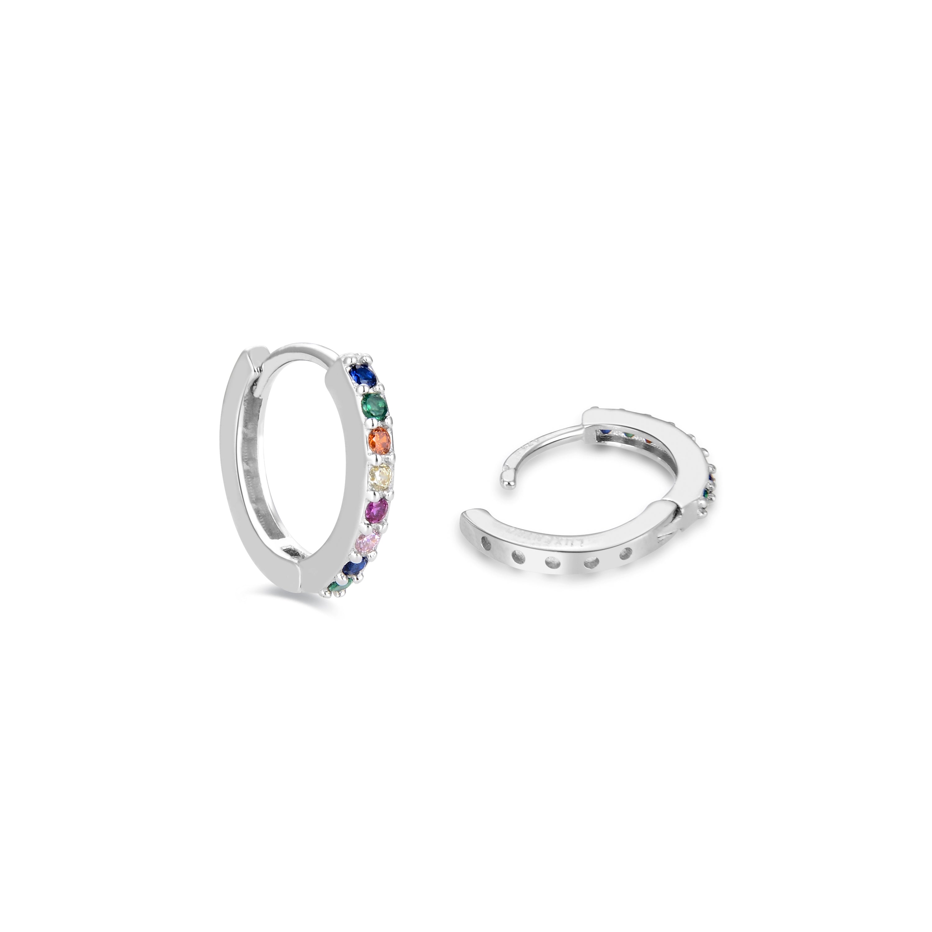 Valarys - 925 Sterling Silver 10mm Multicolor Cubic Zirconia Rodium Plated Stud Earrings