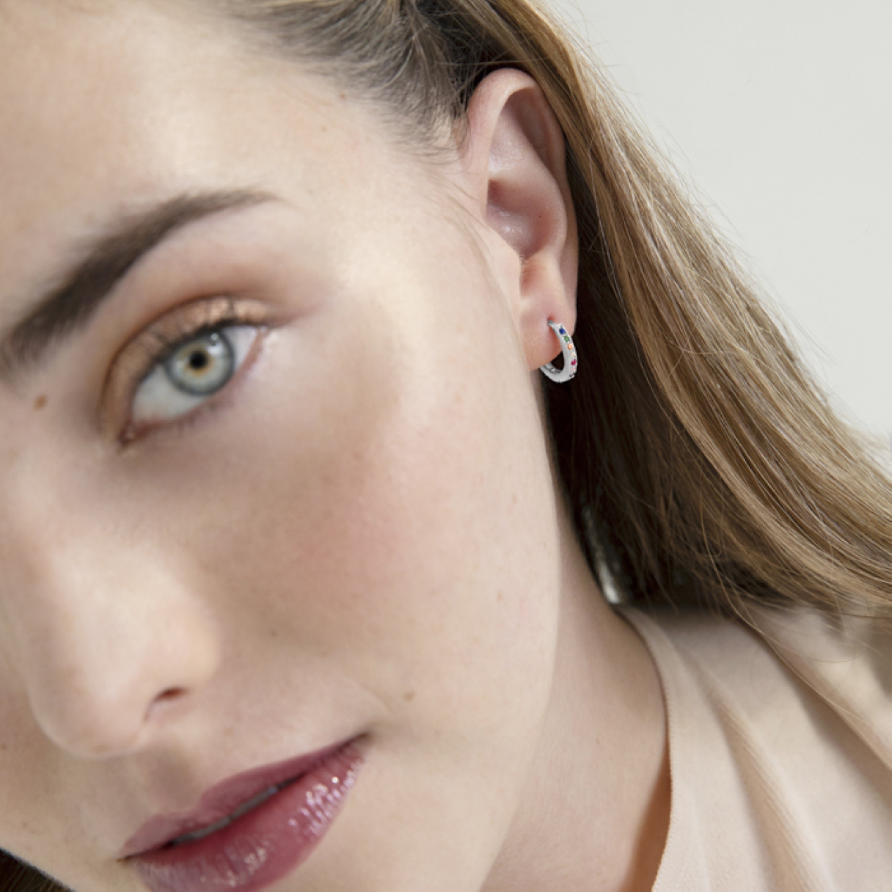 Valarys - 925 Sterling Silver 10mm Multicolor Cubic Zirconia Rodium Plated Stud Earrings