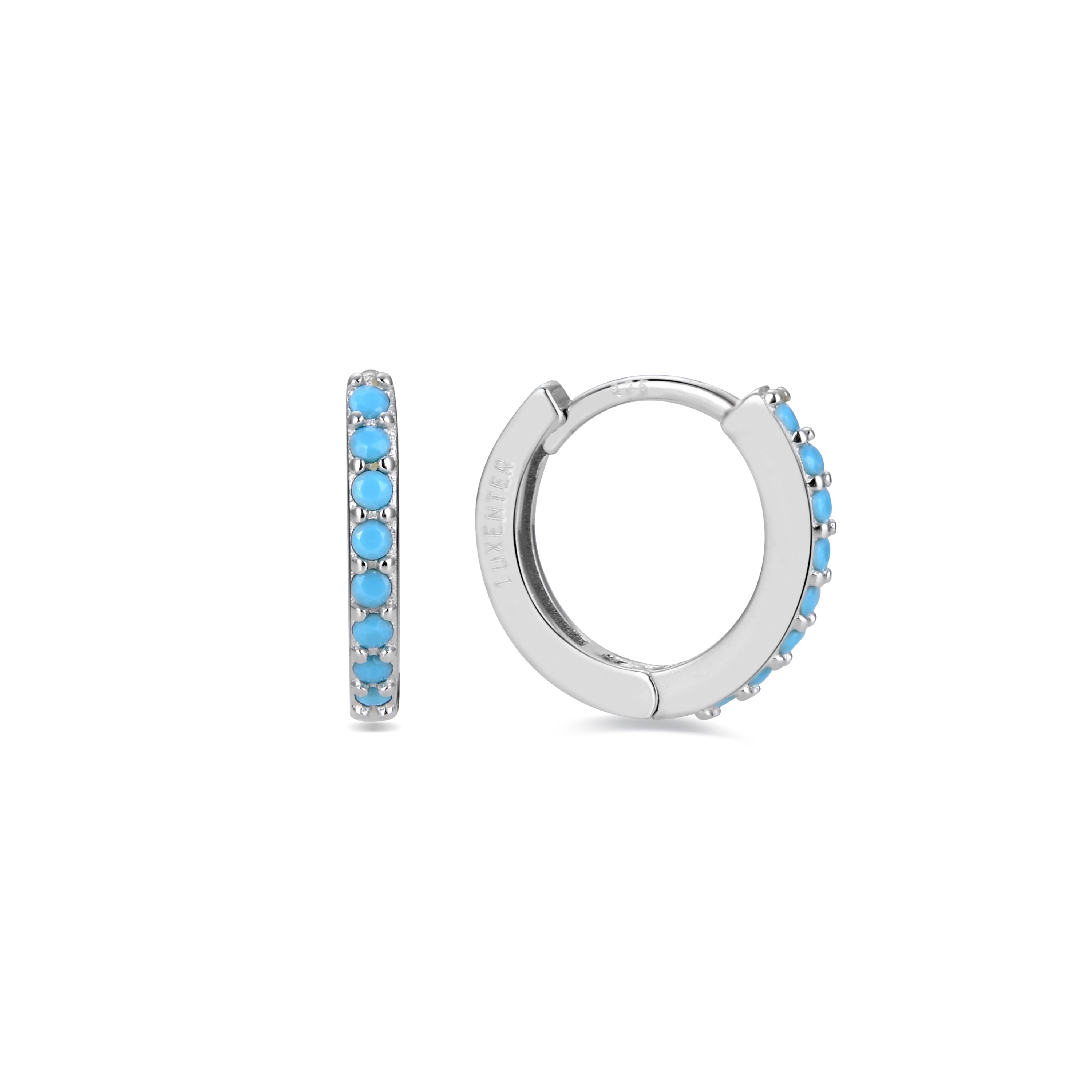 925 Sterling Silver Earrings with Turquoise and Rhodium Finish - Valarys
