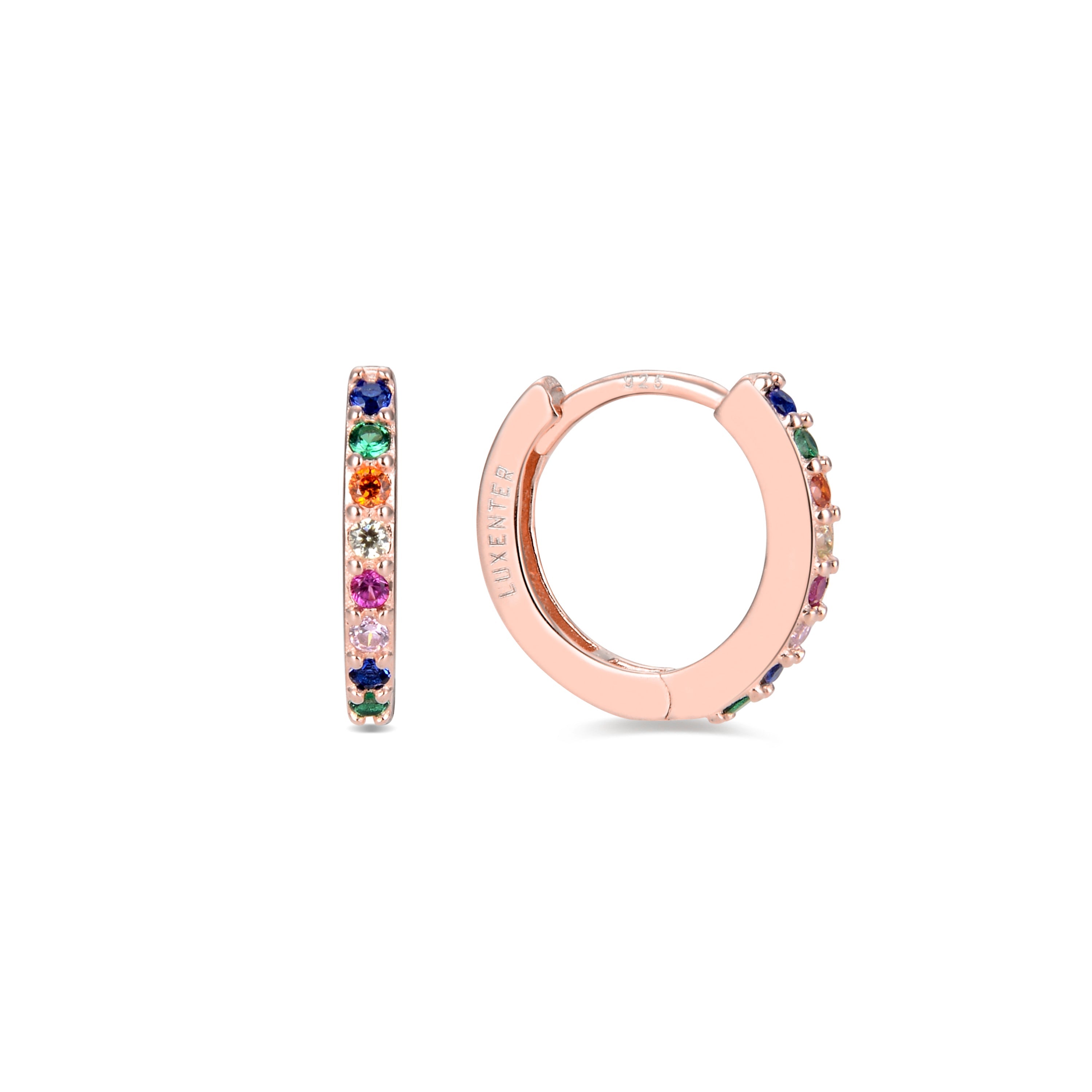925 Sterling Silver Earrings with Multicolor Zirconia Finished in 18K Rose Gold - Valarys