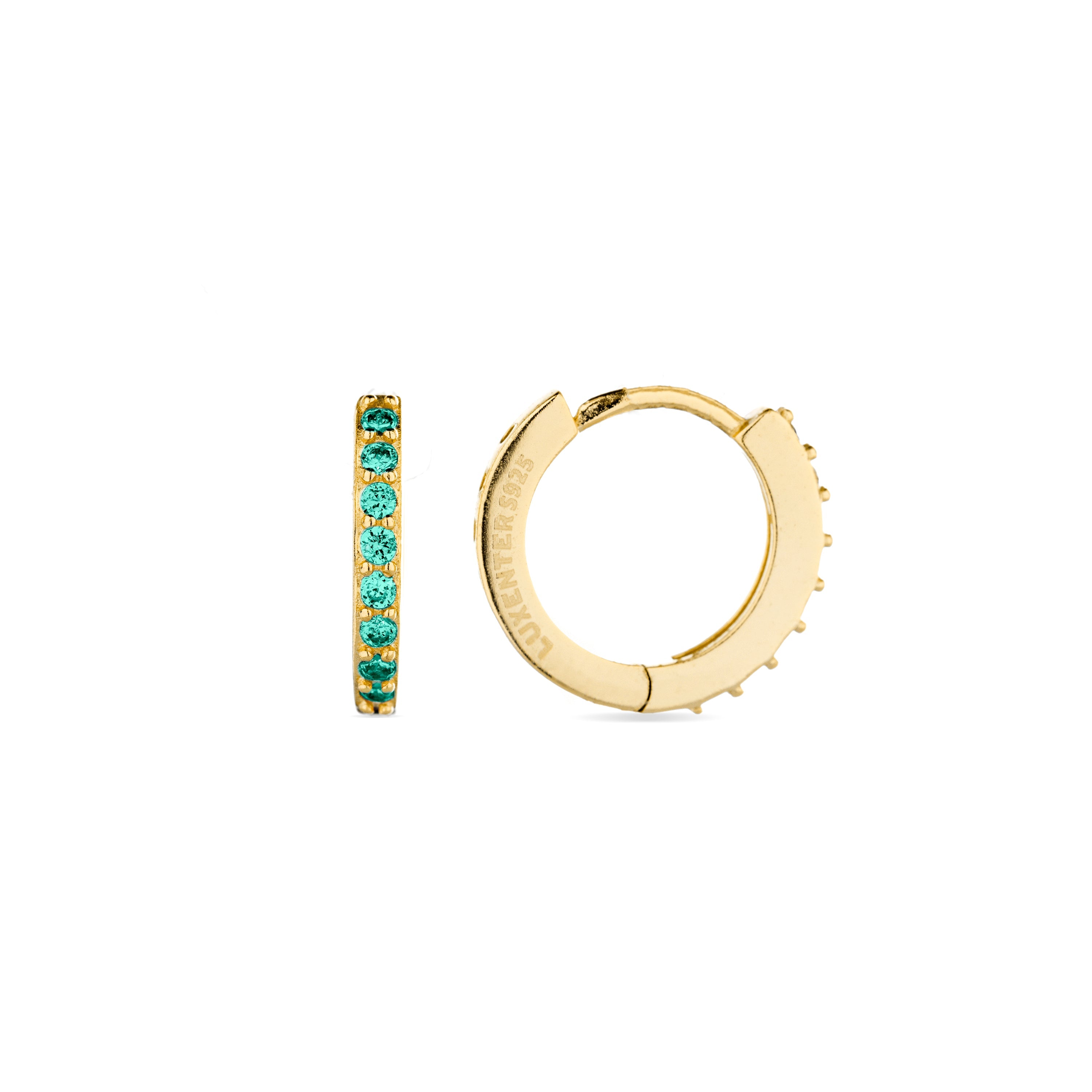 925 Sterling Silver Earrings with Emerald Zirconia Finished in 18K Yellow Gold - Valarys