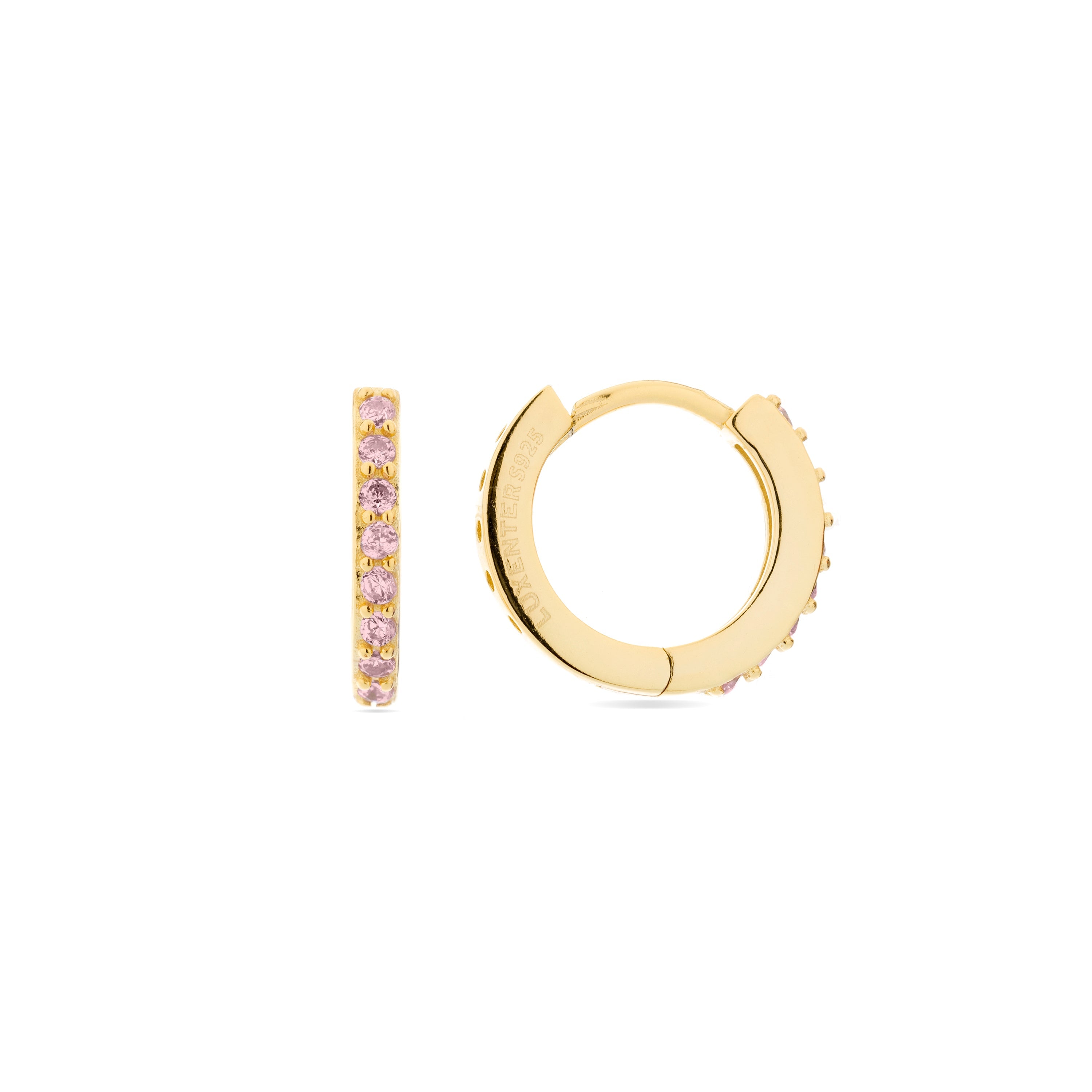 925 Sterling Silver Earrings with Pink Zirconia Finished in 18K Yellow Gold - Valarys
