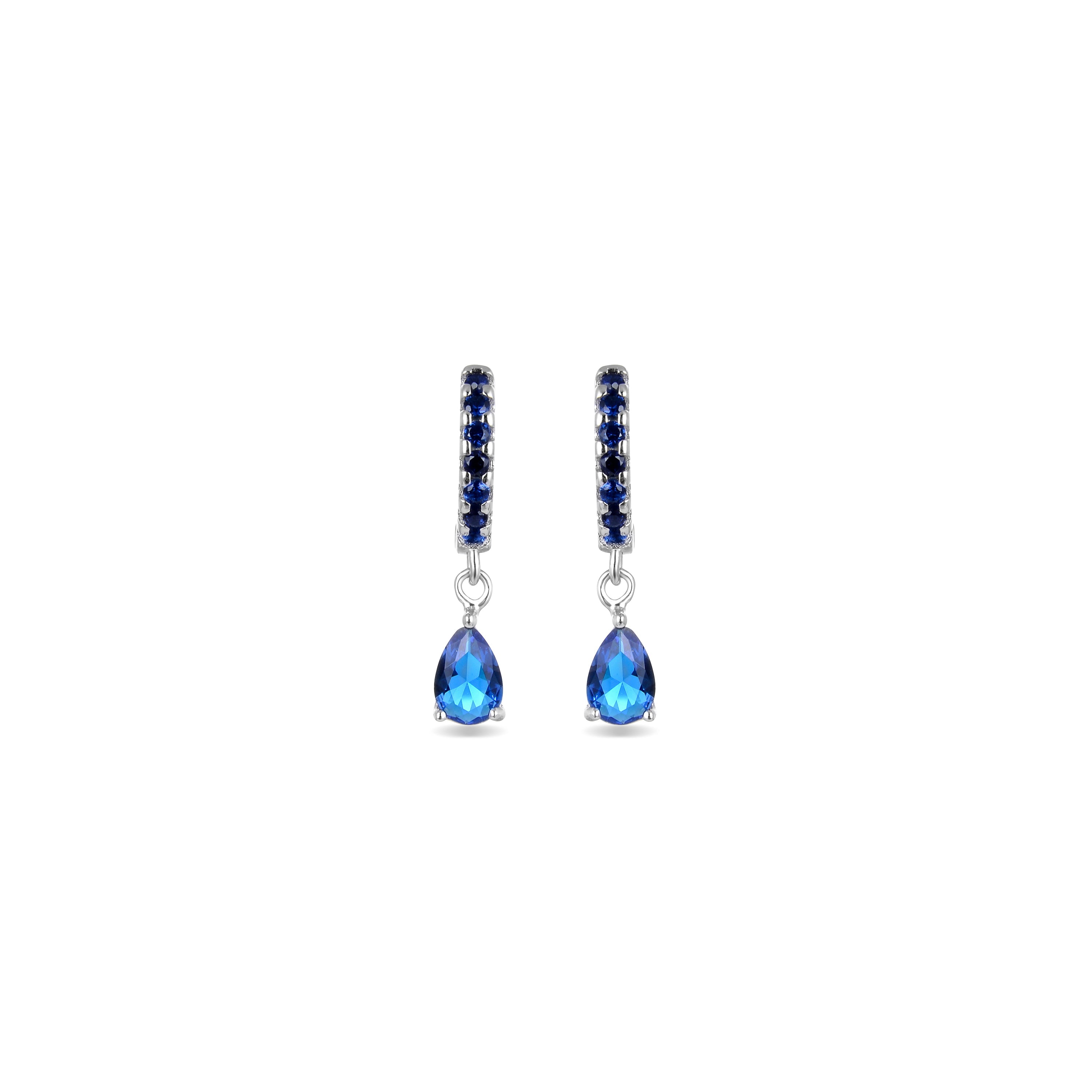925 Sterling Silver Earrings with Sapphire Zirconia and Rhodium Finish - Intheon
