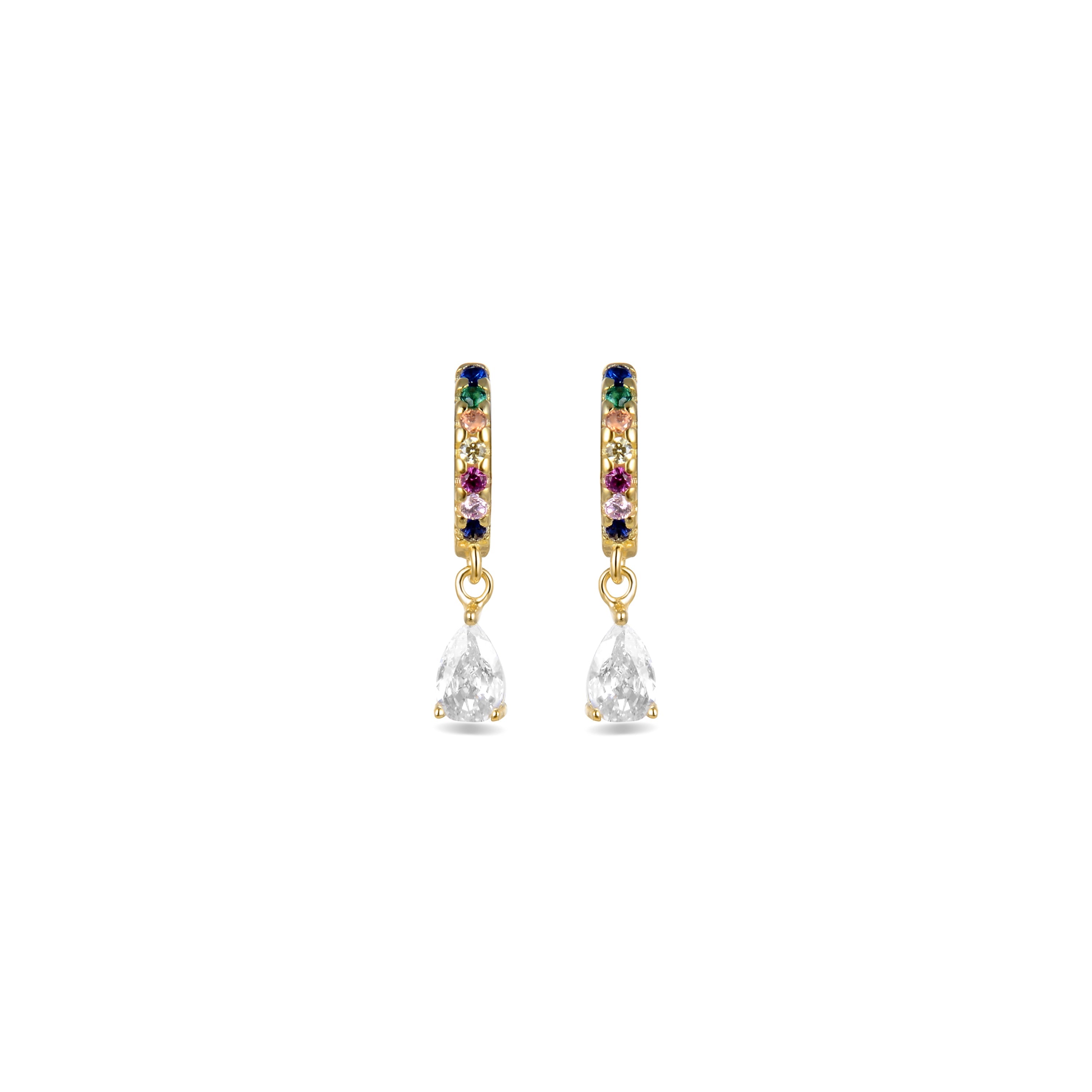 925 Sterling Silver Earrings with Multicolor Zirconia Finished in 18K Yellow Gold - Intheon