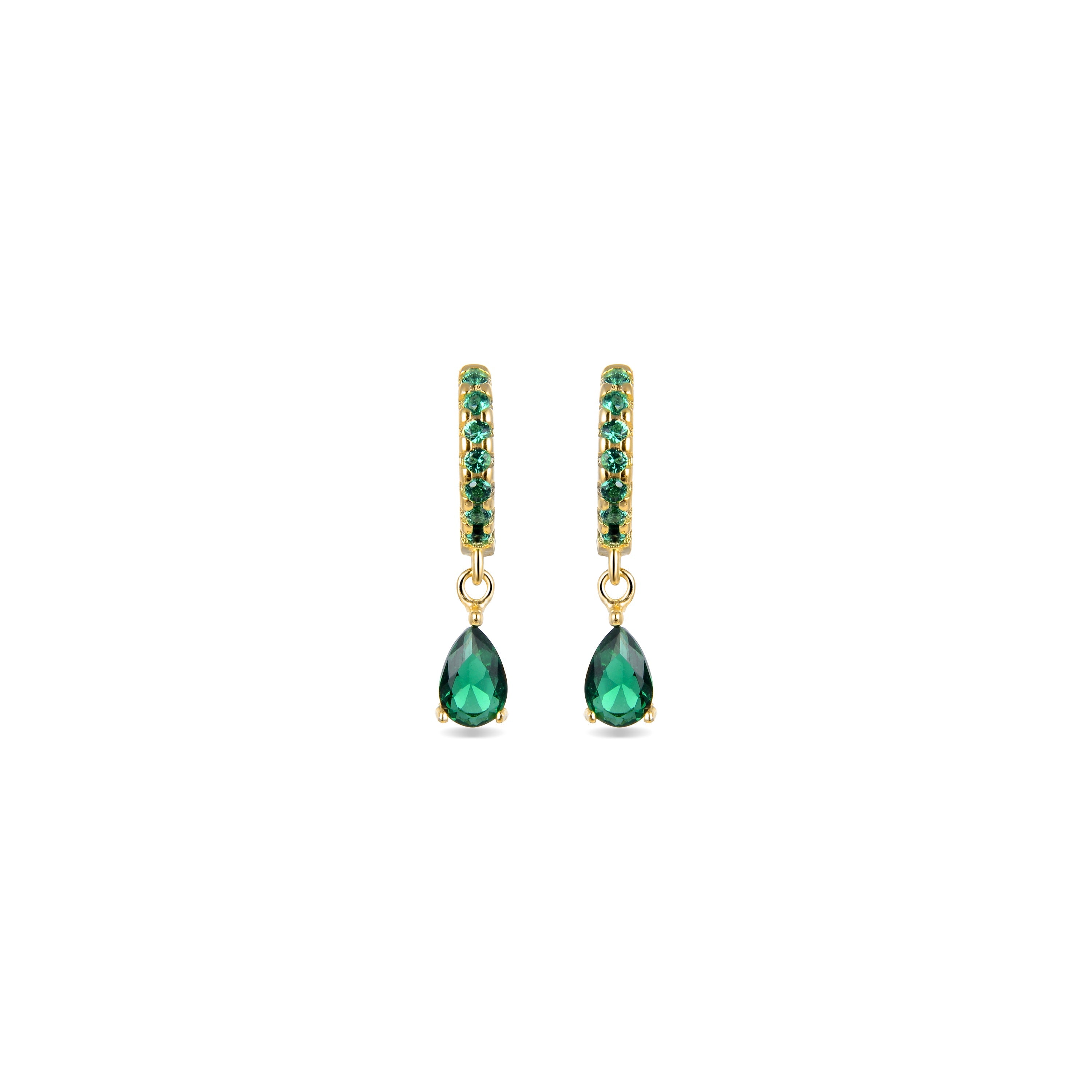 925 Sterling Silver Earrings with Emerald Zirconia Finished in 18K Yellow Gold - Intheon