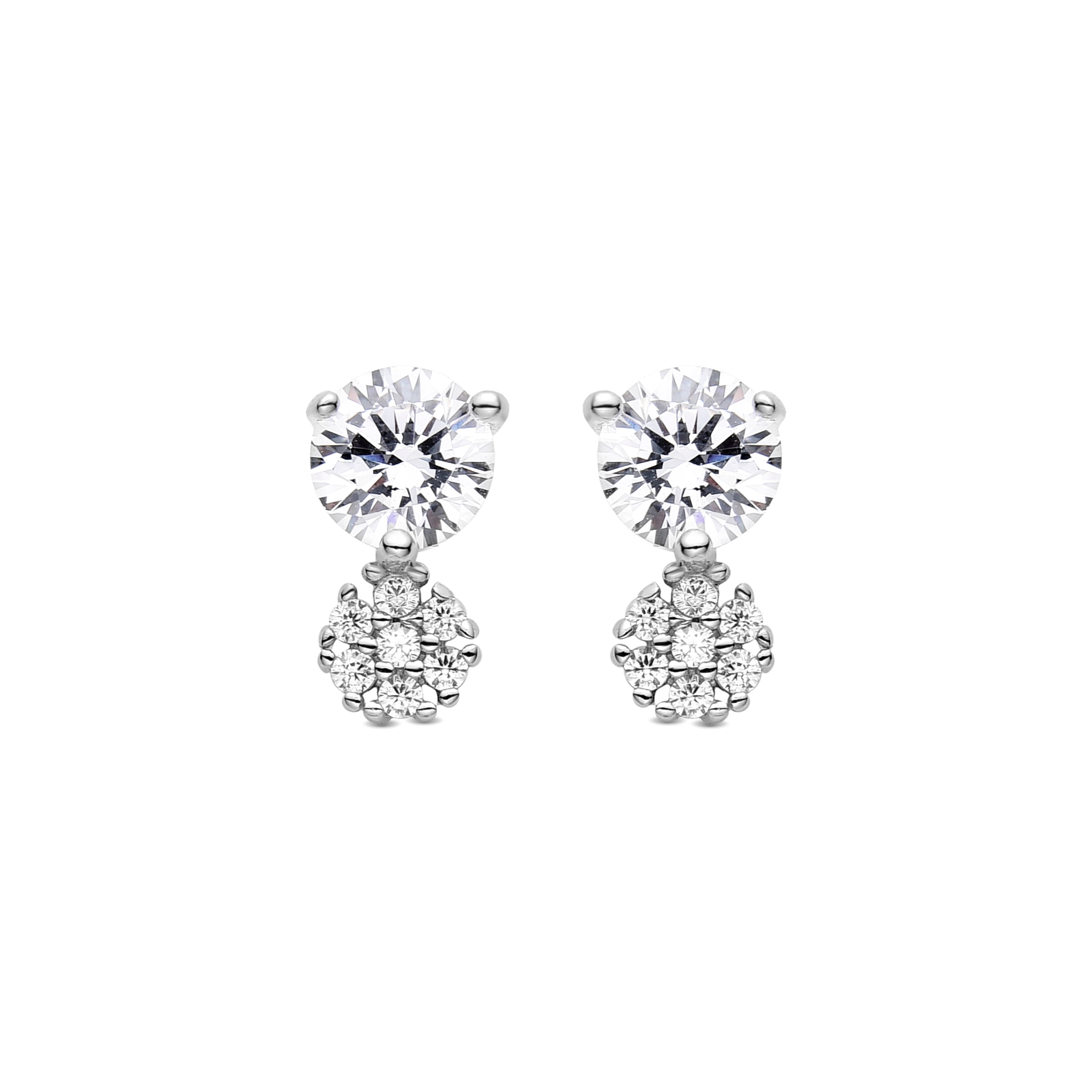 925 Sterling Silver Earrings with Brilliant Zirconia, Rhodium Finish - Nez