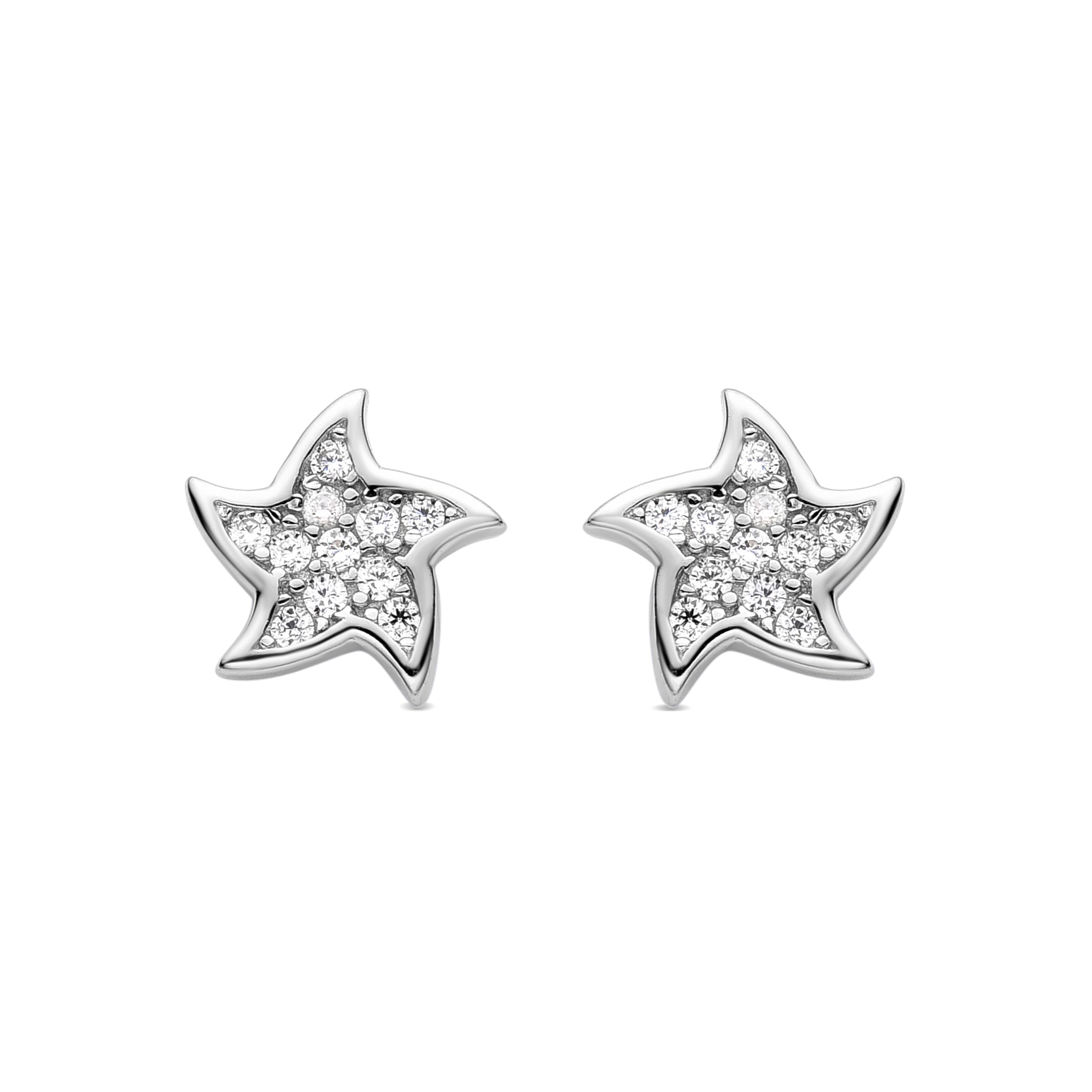925 Sterling Silver Earrings with Rhodium-Plated Brilliant Zirconia - Tsya
