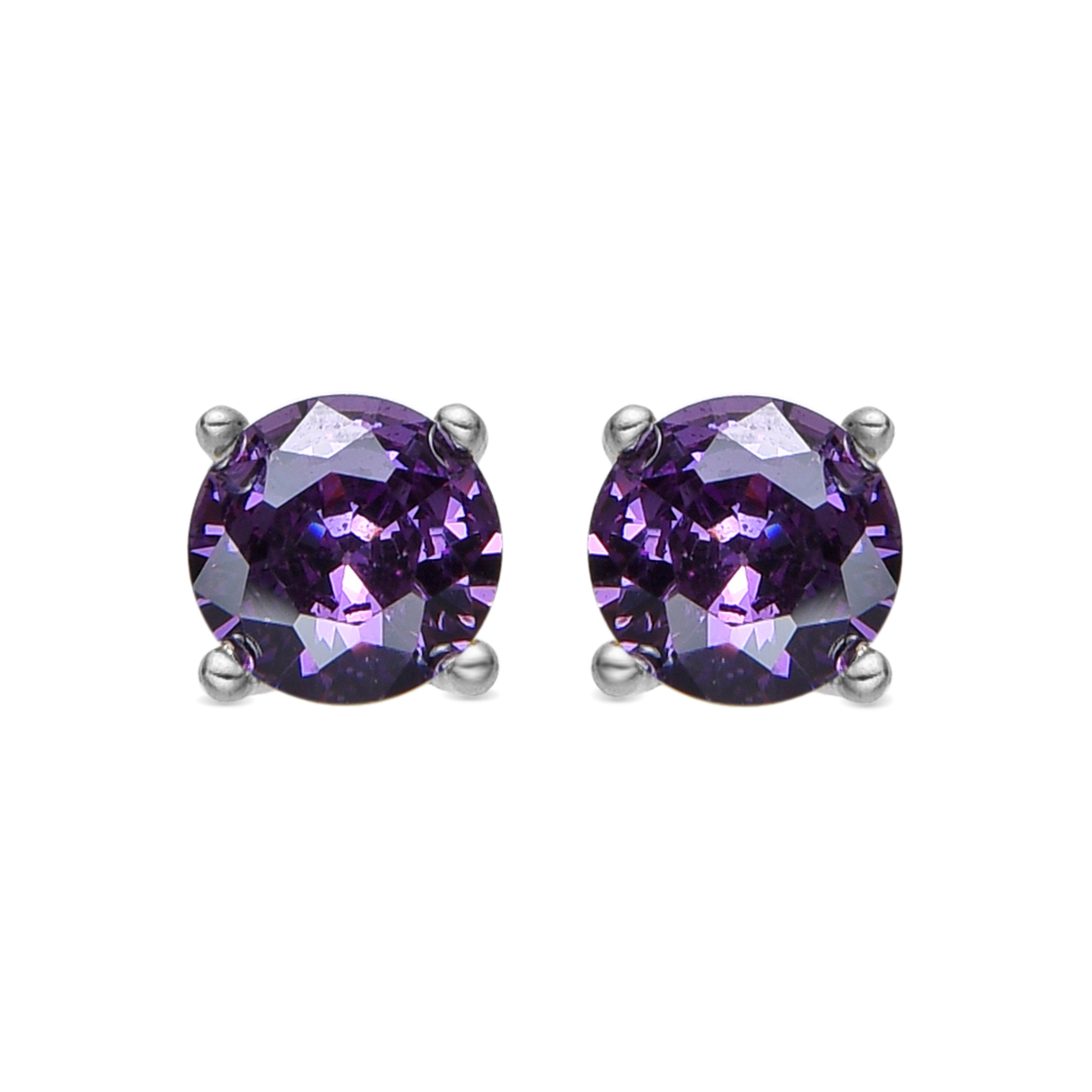 925 Sterling Silver Earrings with Amethyst Zirconia and Rhodium Finish - Iona