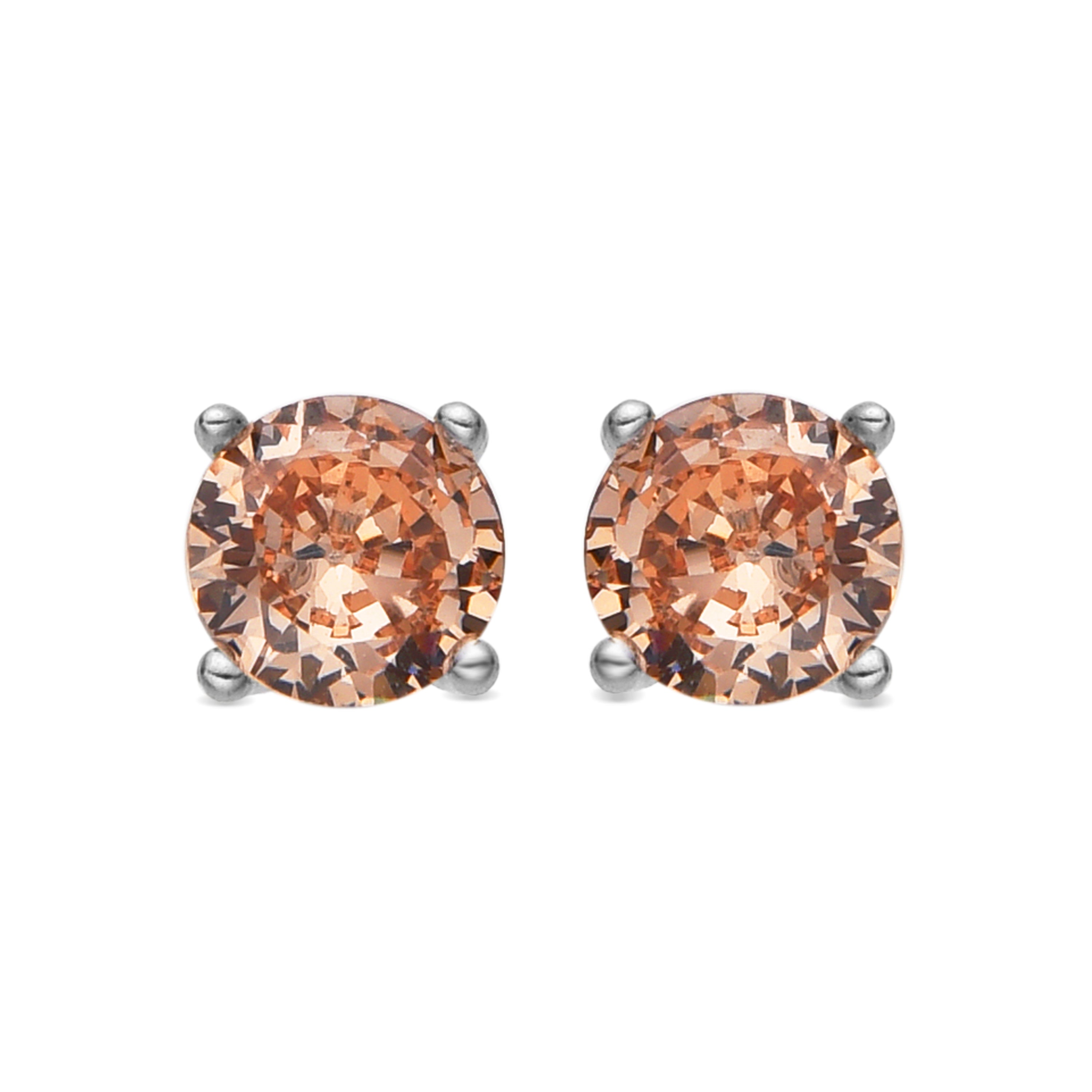 925 Sterling Silver Earrings with Champagne Zirconia, Rhodium Finish - Iona