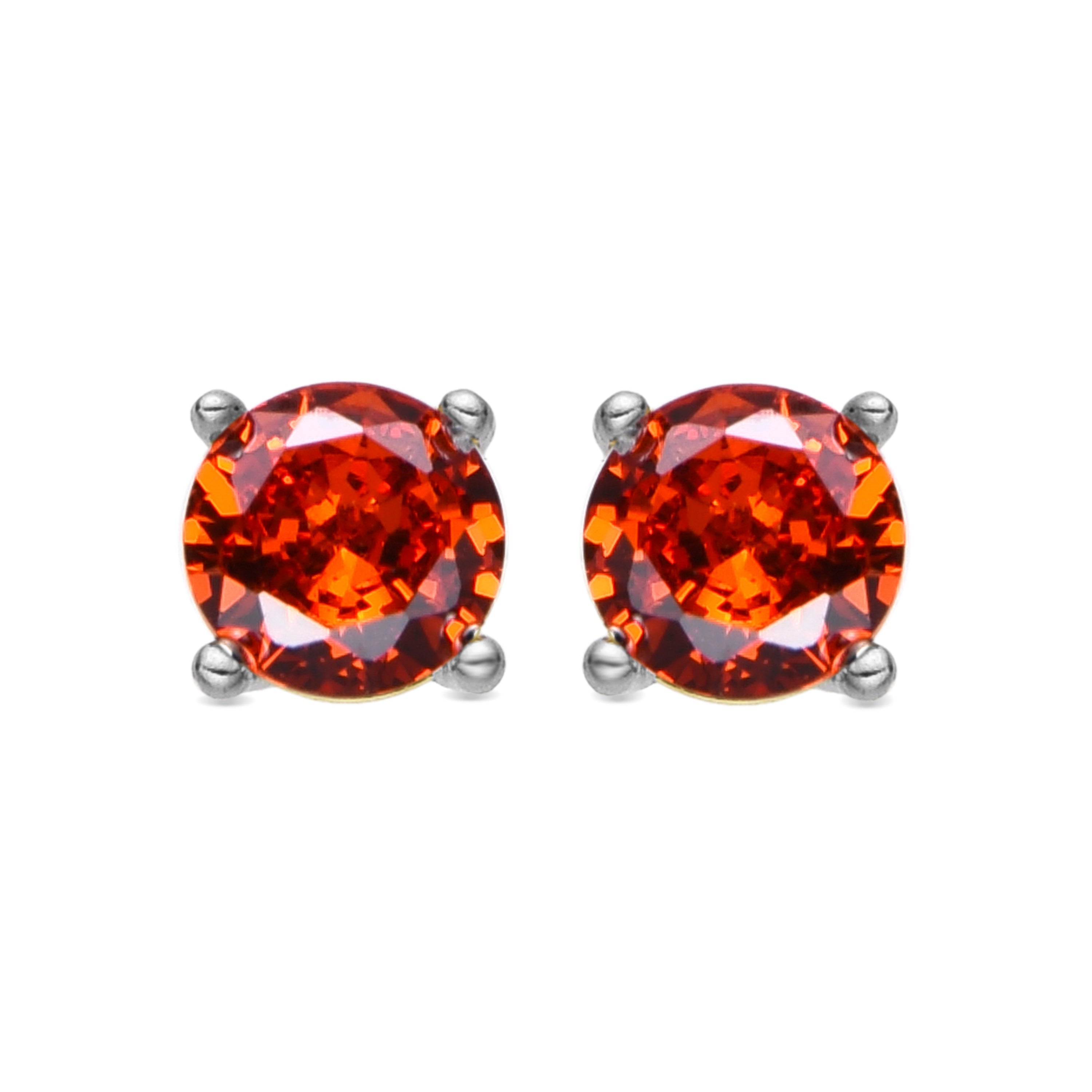 925 Sterling Silver Earrings with Orange Zirconia, Rhodium Finish - Iona