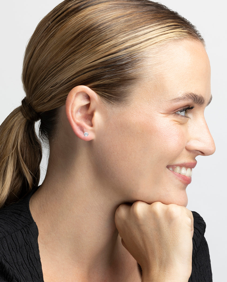 925 Sterling Silver Earrings with Brilliant Zirconia, Rhodium Finish - Basili