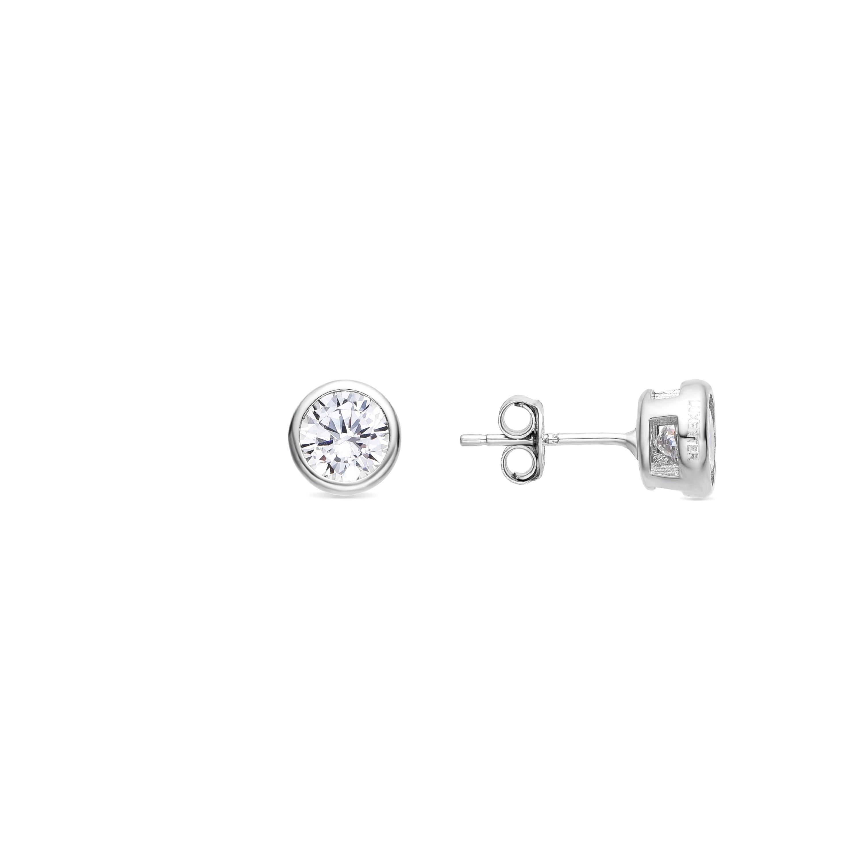 925 Sterling Silver Earrings with Brilliant Zirconia, Rhodium Finish - Basili