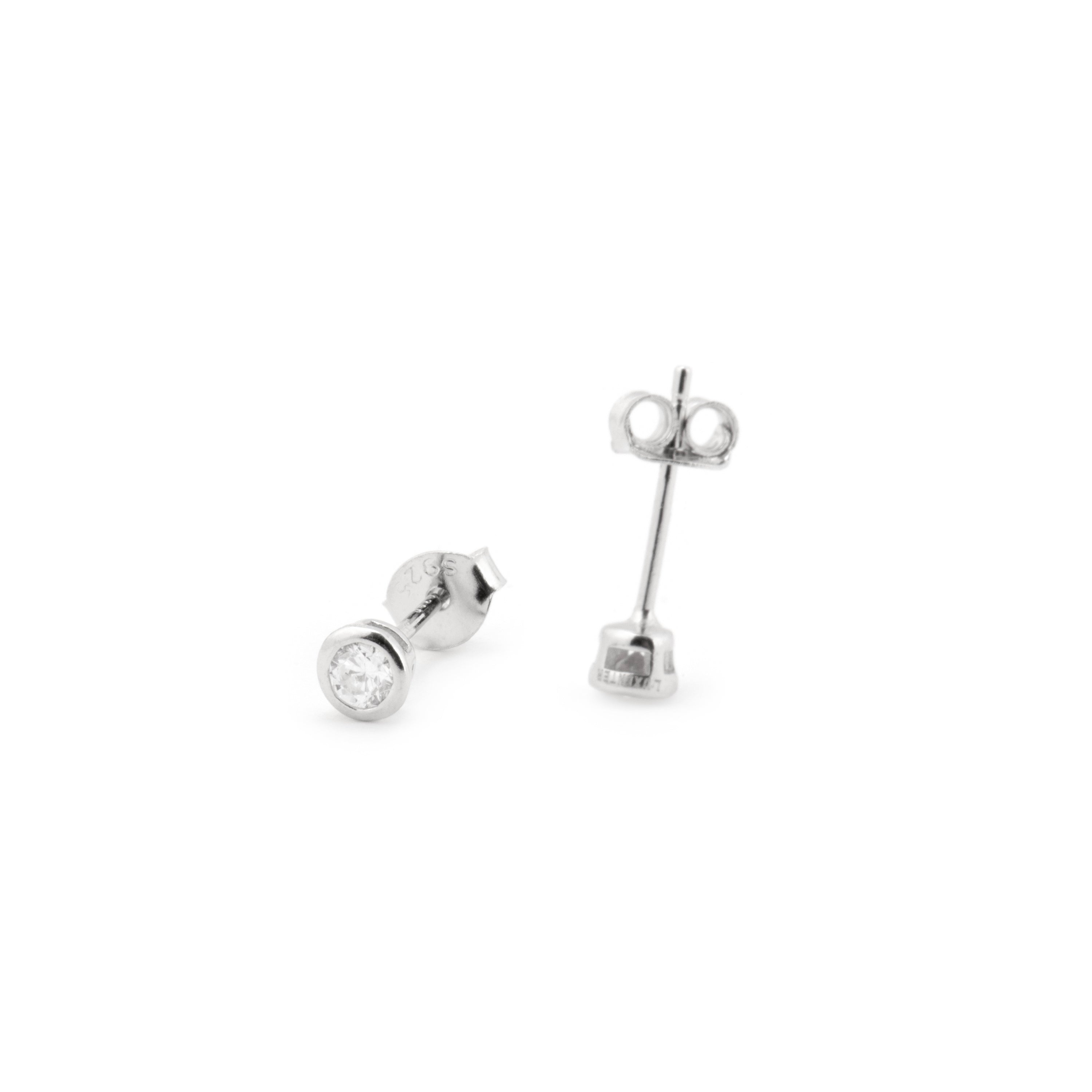 925 Sterling Silver Earrings with Brilliant Zirconia, Rhodium Finish - Basili