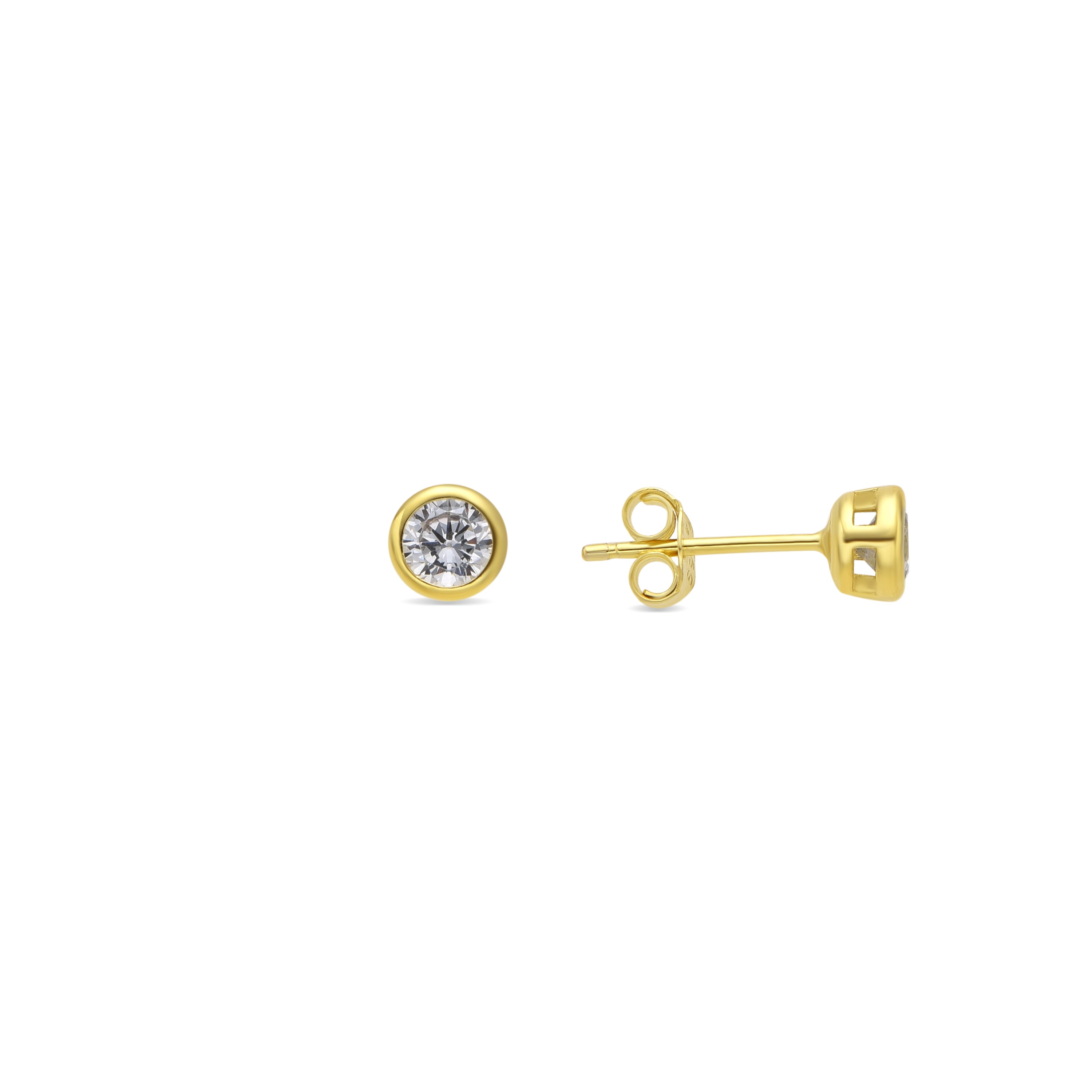 Pendientes de Plata de Ley 925 de 4mm con Circonita acabados en Oro Amarillo de 18k- Basili