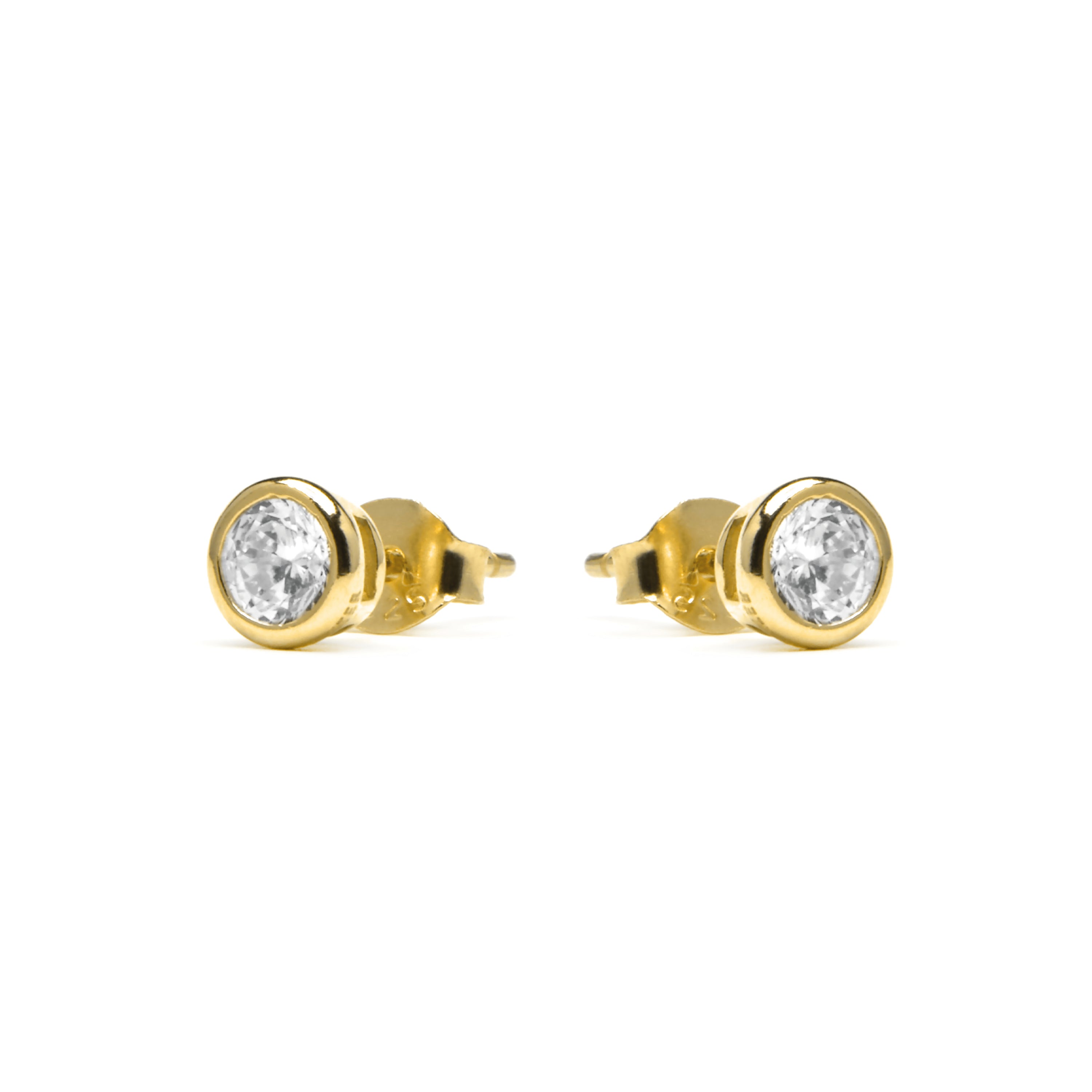 Pendientes de Plata de Ley 925 de 4mm con Circonita acabados en Oro Amarillo de 18k- Basili