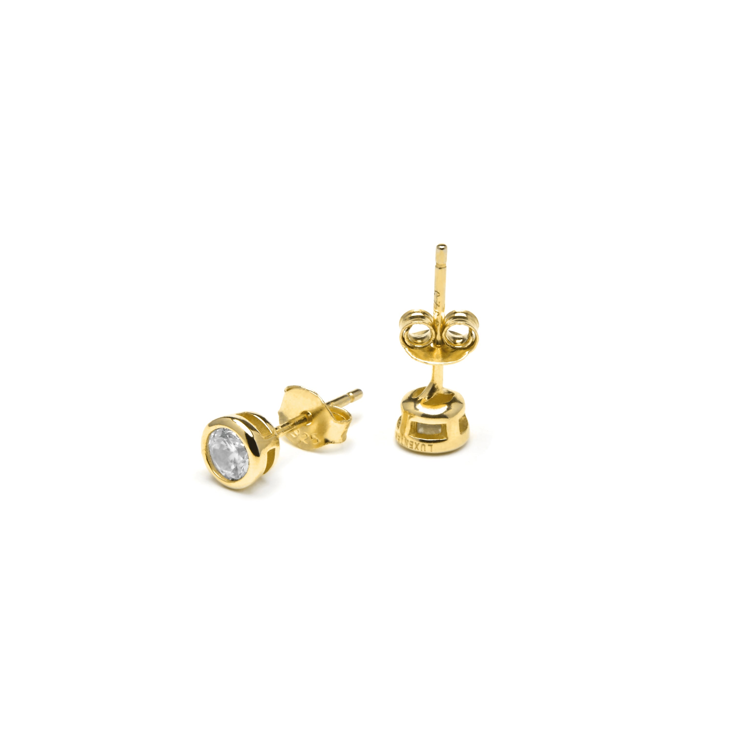Pendientes de Plata de Ley 925 de 4mm con Circonita acabados en Oro Amarillo de 18k- Basili