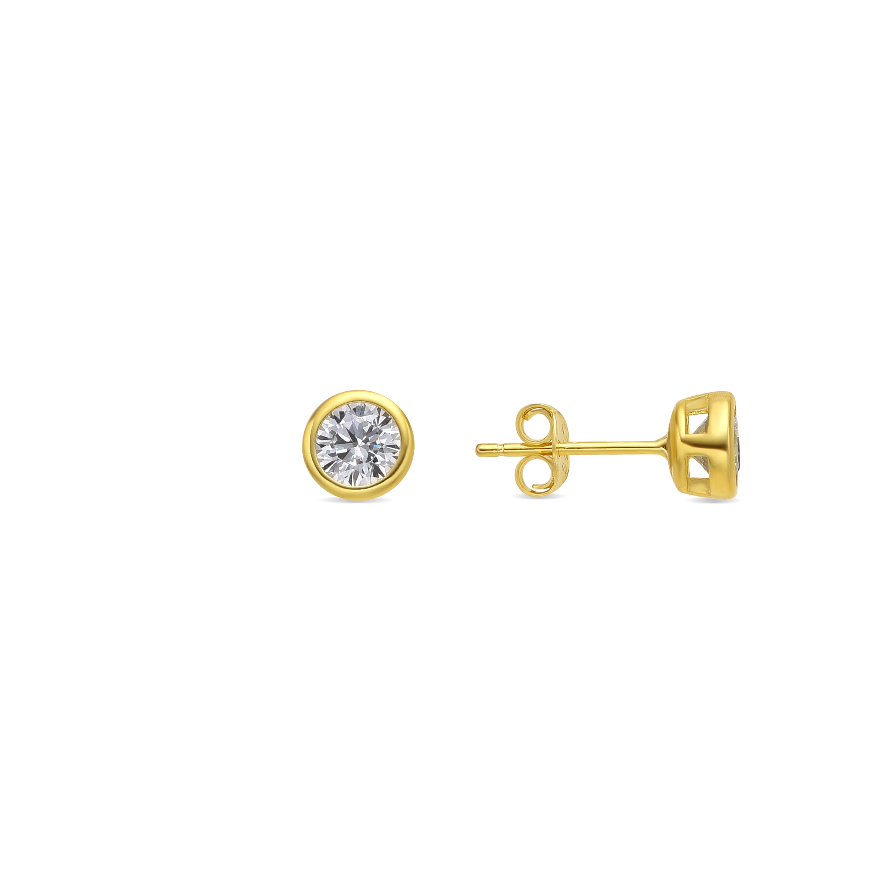 5mm 925 Sterling Silver Cubic Zirconia Earrings with 18k Yellow Gold Finish - Basili