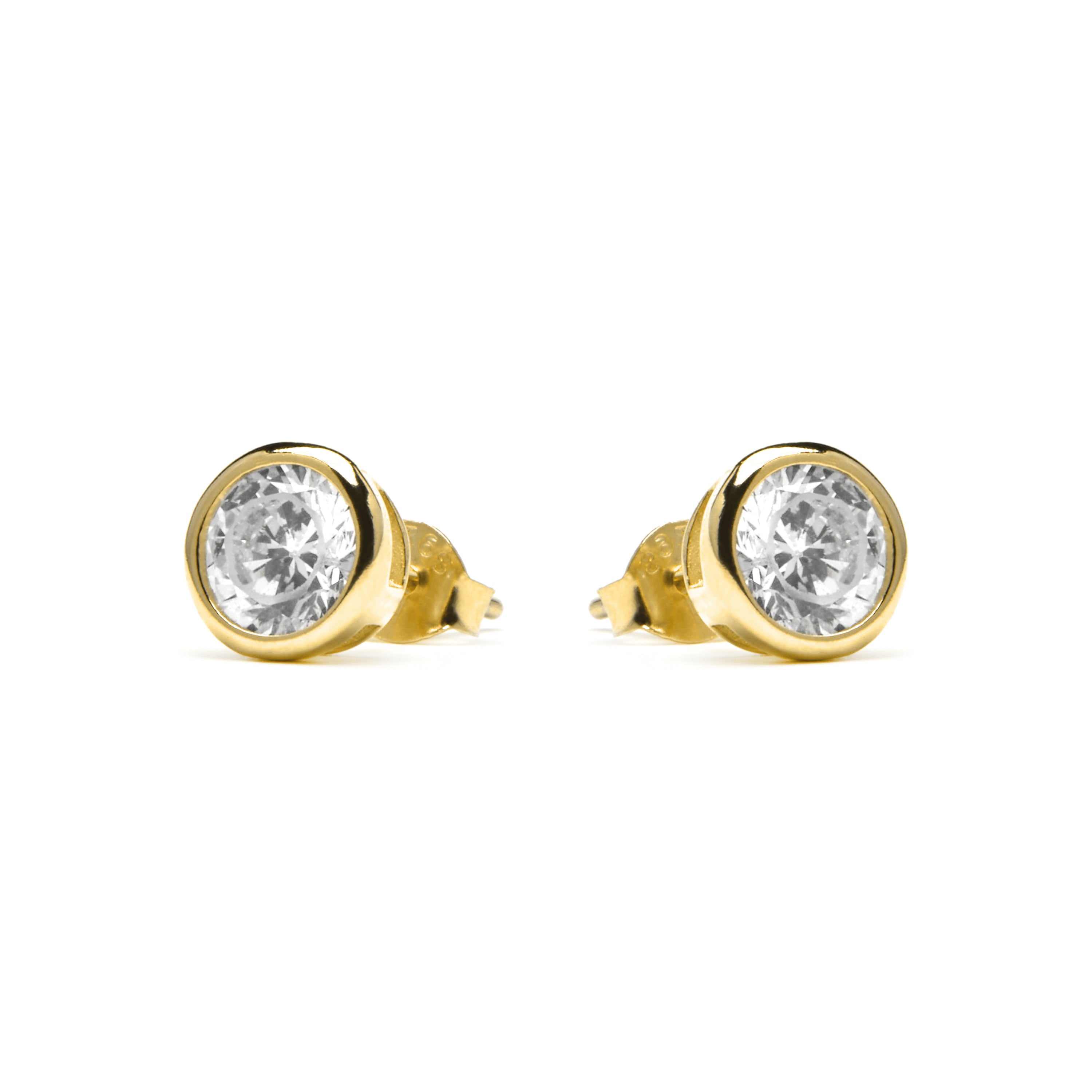 5mm 925 Sterling Silver Cubic Zirconia Earrings with 18k Yellow Gold Finish - Basili