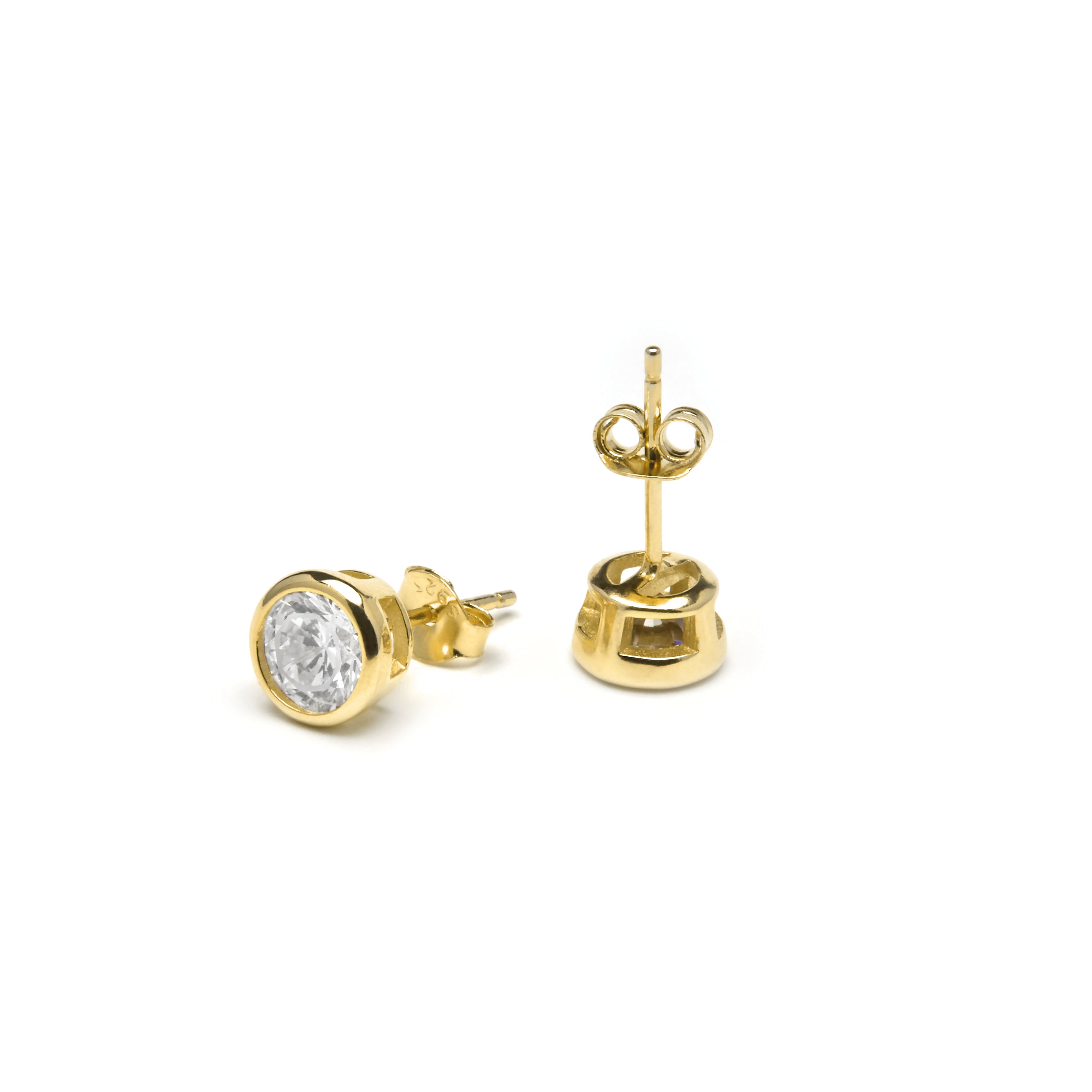 5mm 925 Sterling Silver Cubic Zirconia Earrings with 18k Yellow Gold Finish - Basili