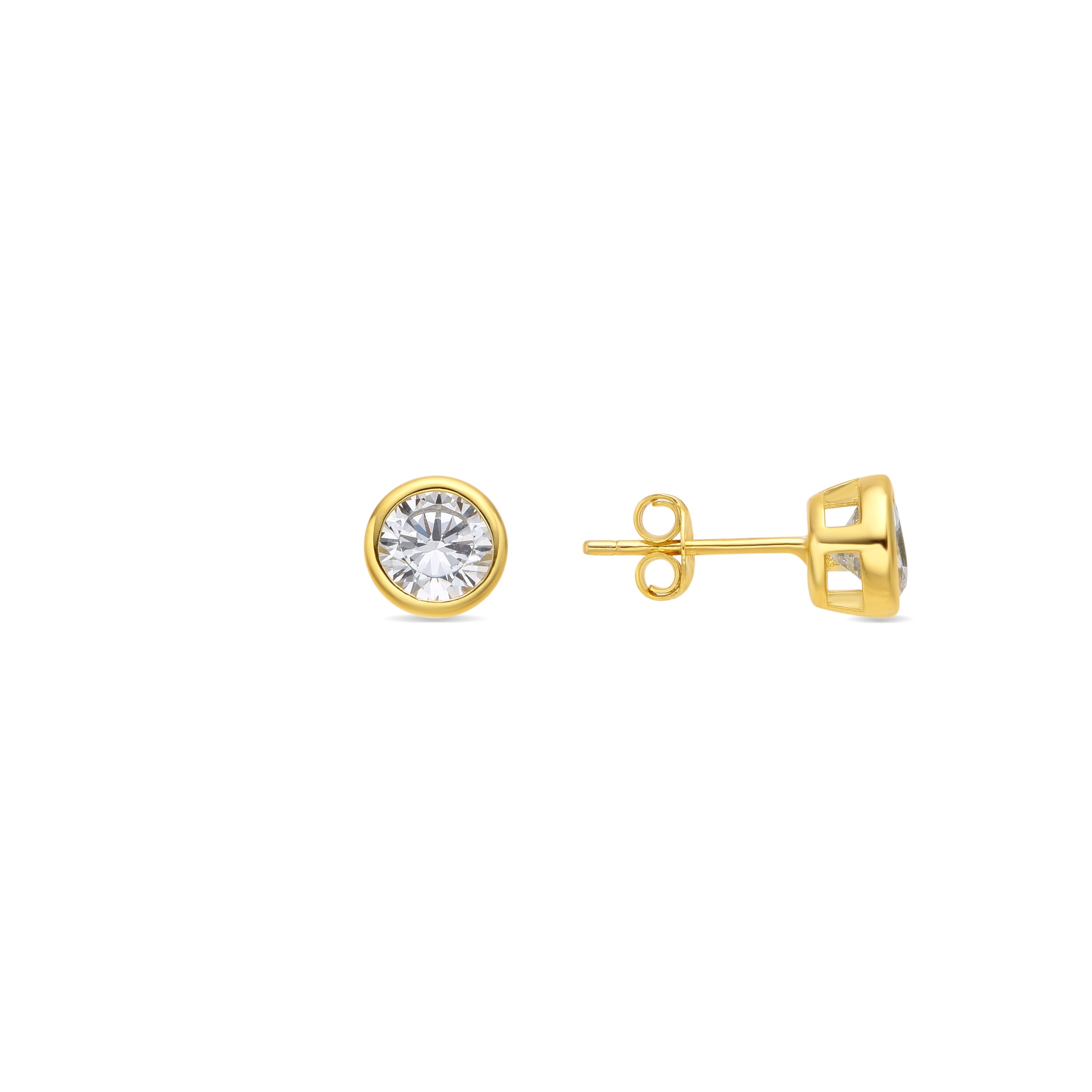 Pendientes de Plata de Ley 925 de 6mm con Circonita acabados en Oro Amarillo de 18k- Basili