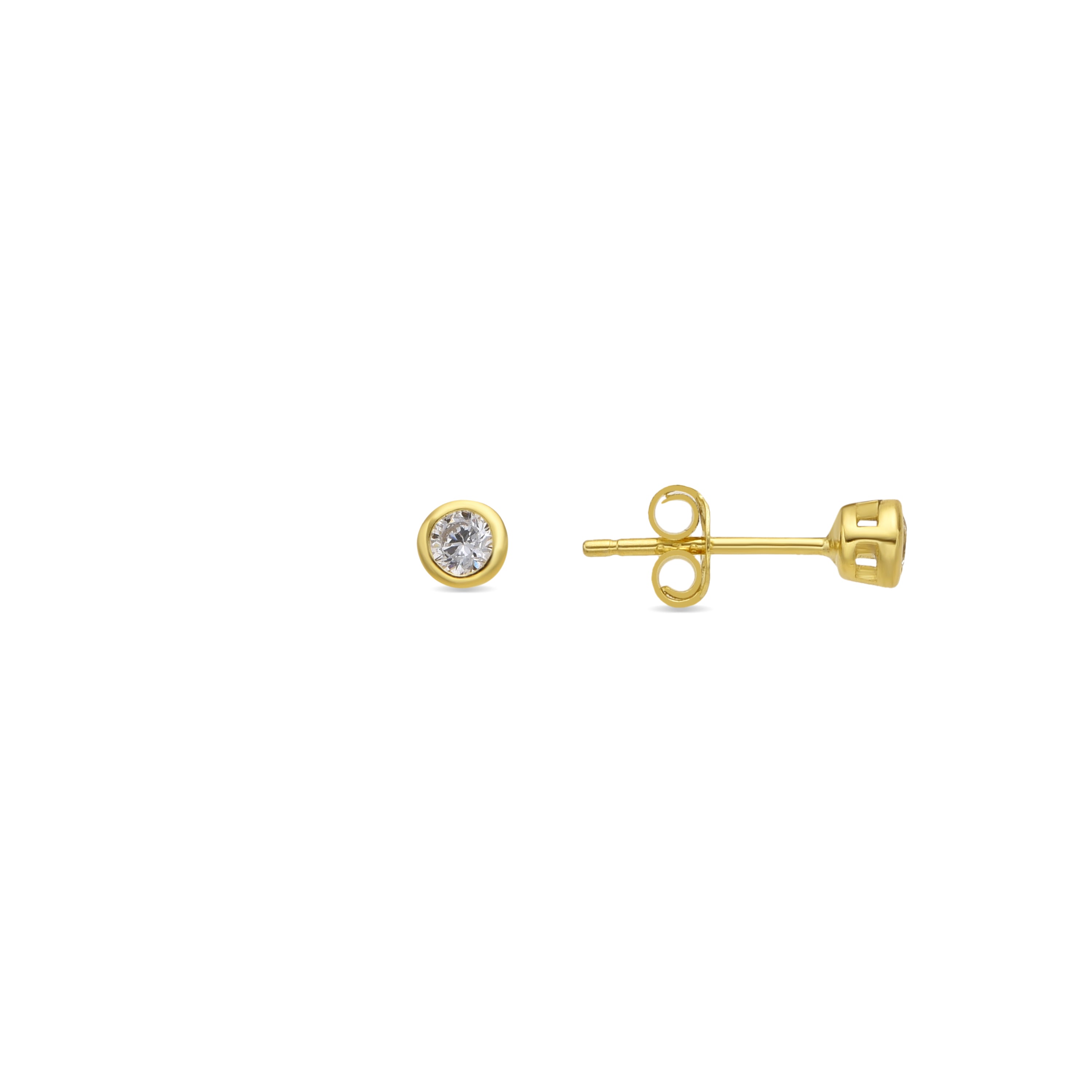 Pendientes de Plata de Ley 925 de 3mm con Circonita acabados en Oro Amarillo de 18k- Basili