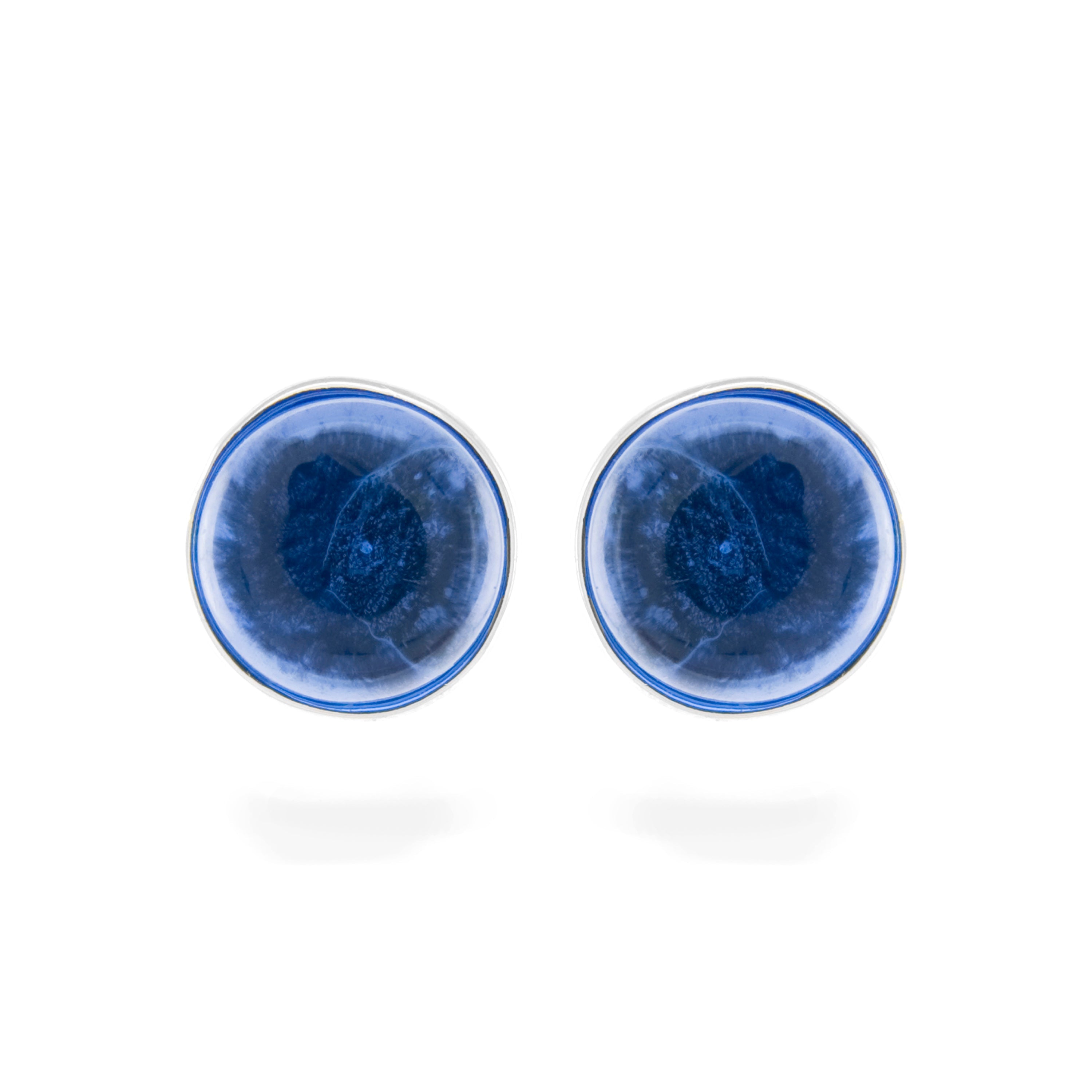 925 Sterling Silver Earrings with Hydrothermal Lapis Lazuli Quartz, Rhodium Finish - Essential