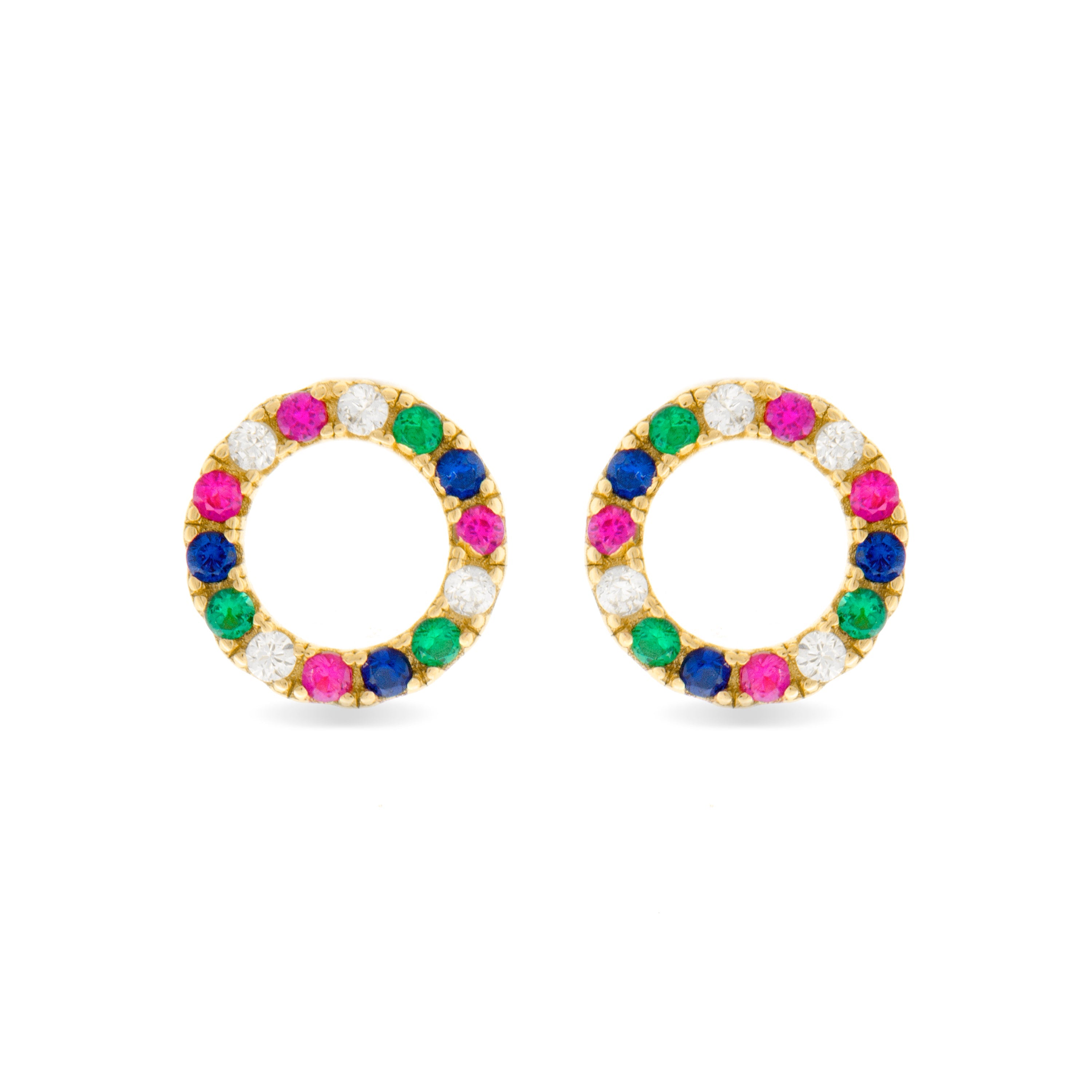 925 Sterling Silver Earrings with Multicolor Zirconia Finished in 18K Yellow Gold - Machi