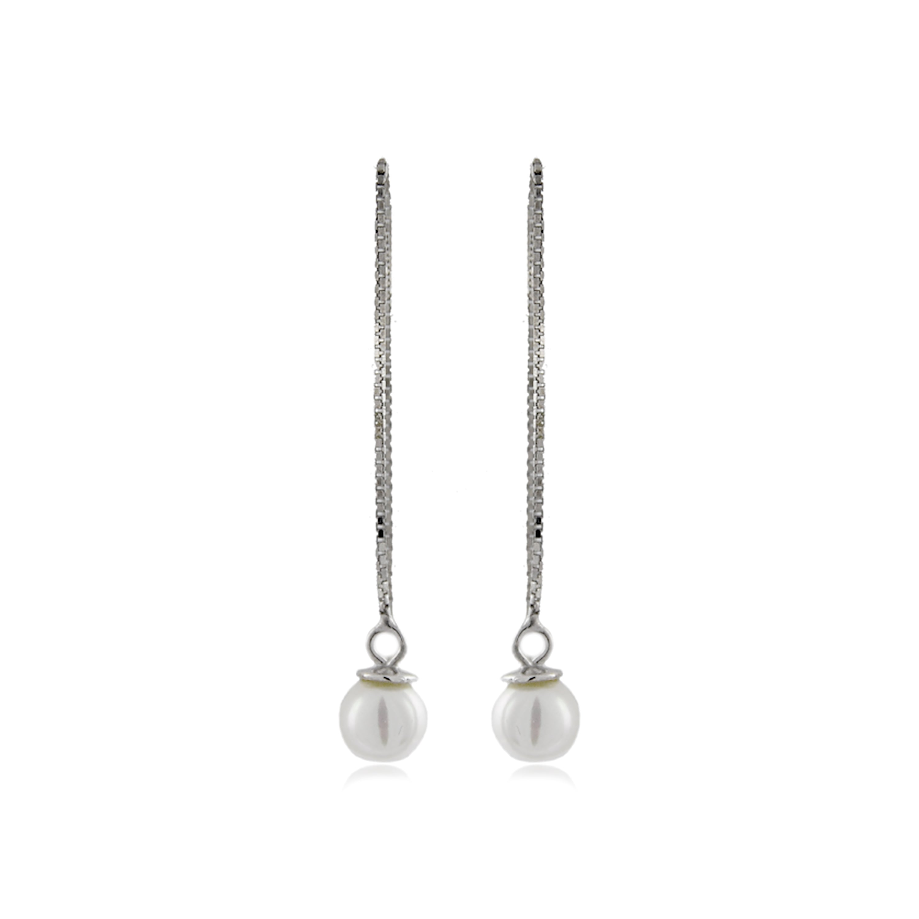 925 Sterling Silver Earrings with White Pearl, Rhodium Finish - Yedia