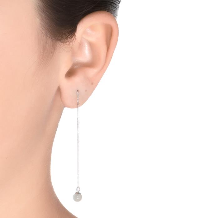 925 Sterling Silver Earrings with White Pearl, Rhodium Finish - Yedia