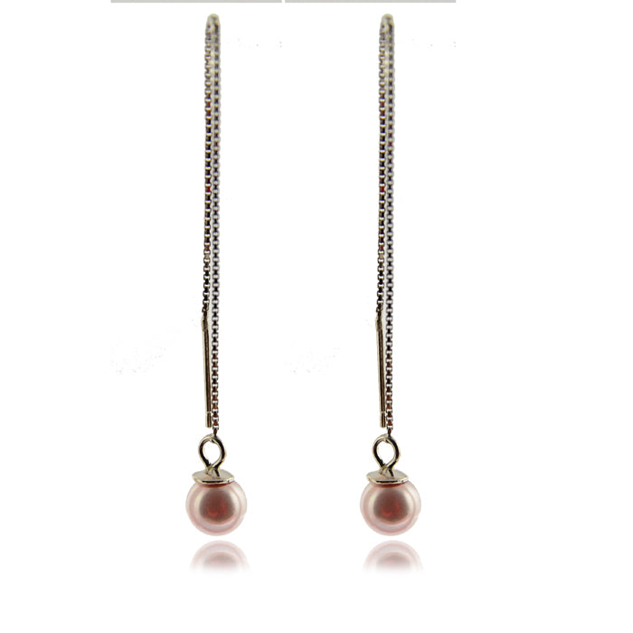 925 Sterling Silver Earrings with White Pearl, Rhodium Finish - Yedia