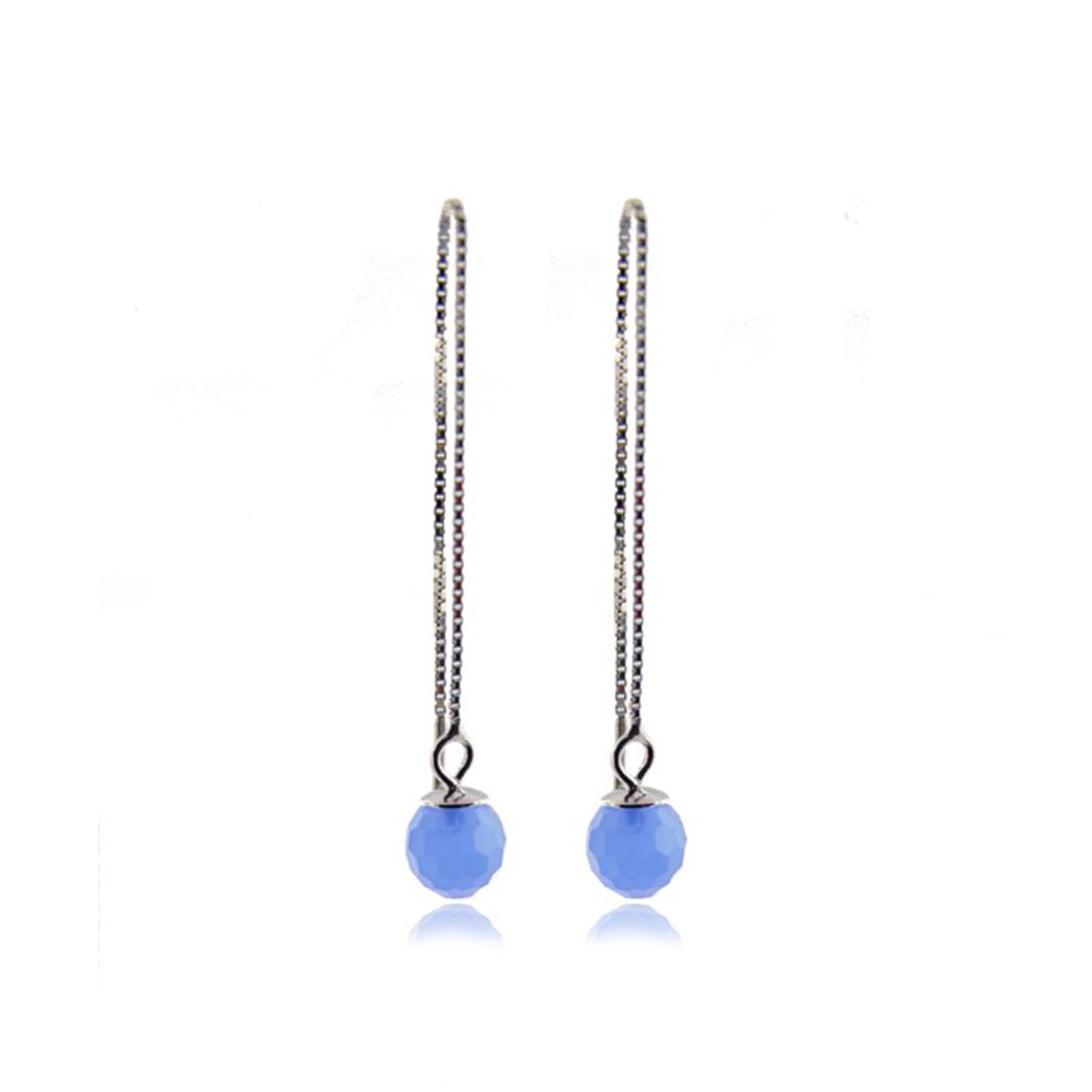 925 Sterling Silver Rhodium-Plated Hydrothermal Aqua Blue Quartz Earrings - Yedia