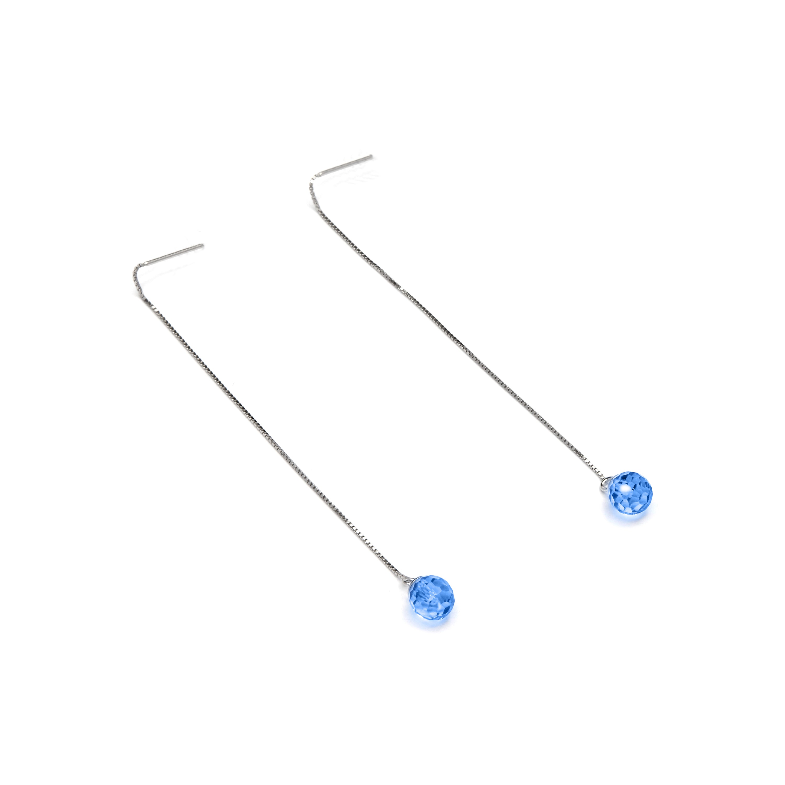 925 Sterling Silver Rhodium-Plated Hydrothermal Aqua Blue Quartz Earrings - Yedia