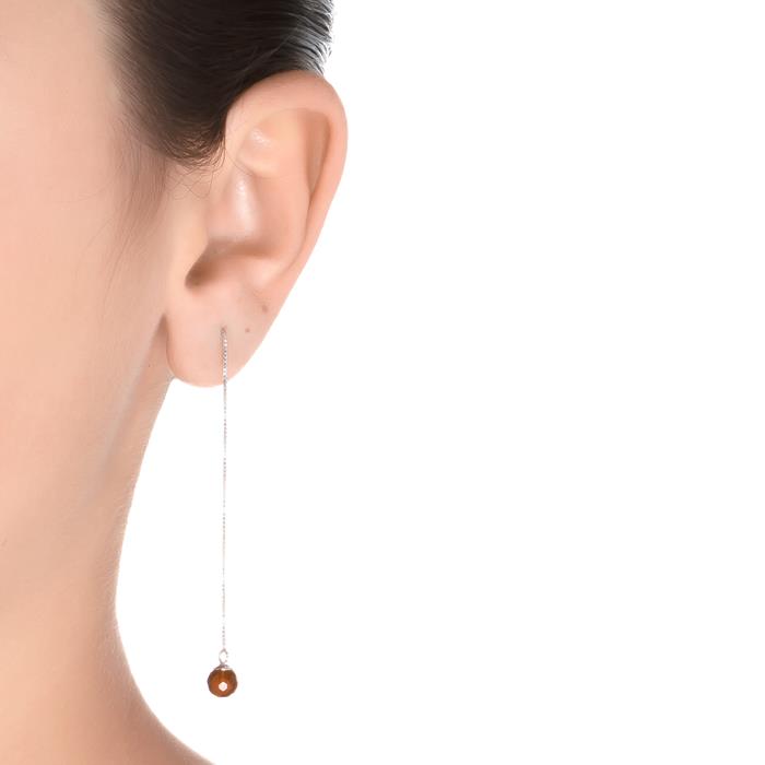 925 Sterling Silver Earrings with Orange Hydrothermal Quartz, Rhodium Finish - Yedia