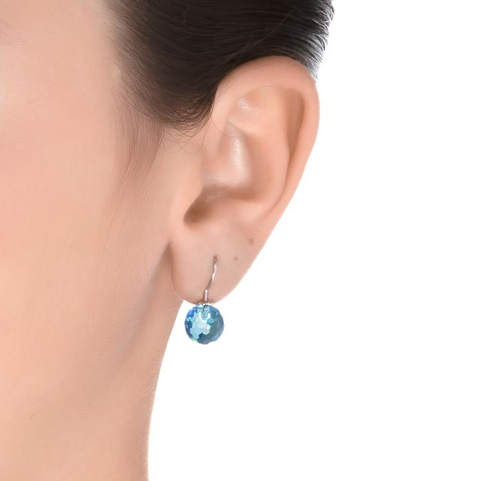 925 Sterling Silver Aqua Blue Hydrothermal Quartz Earrings with Rhodium Finish - Geel