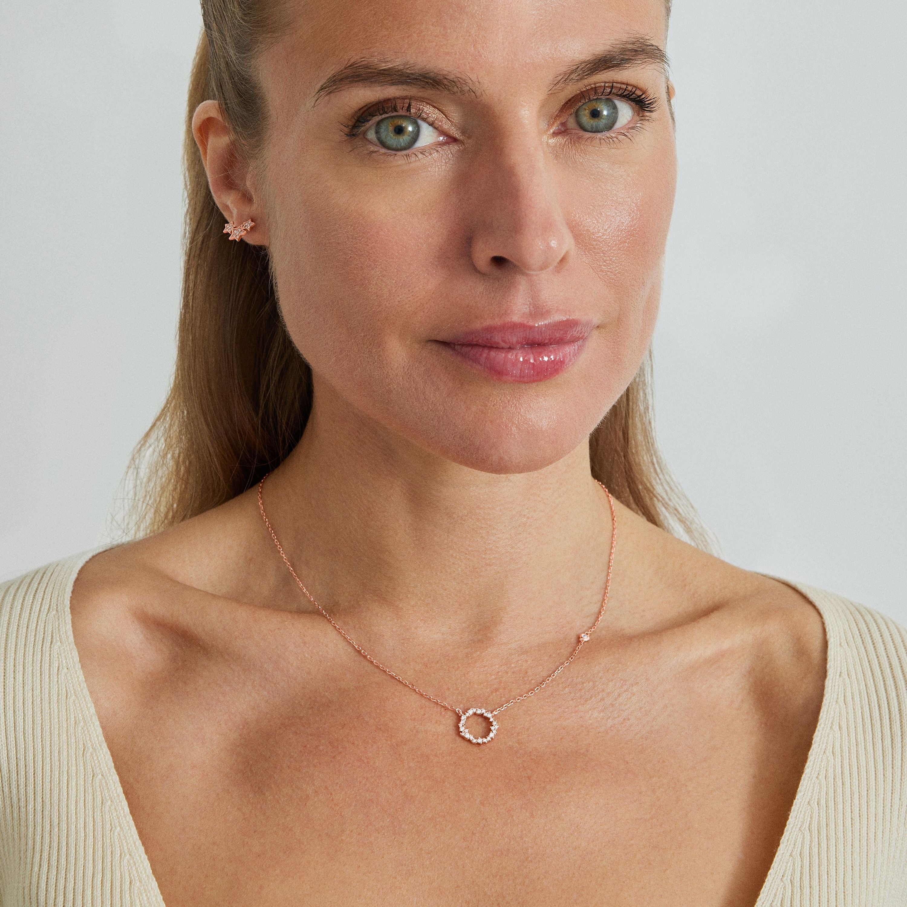 925 Sterling Silver Earrings with Brilliant Zirconia finished in 18K Rose Gold - Family