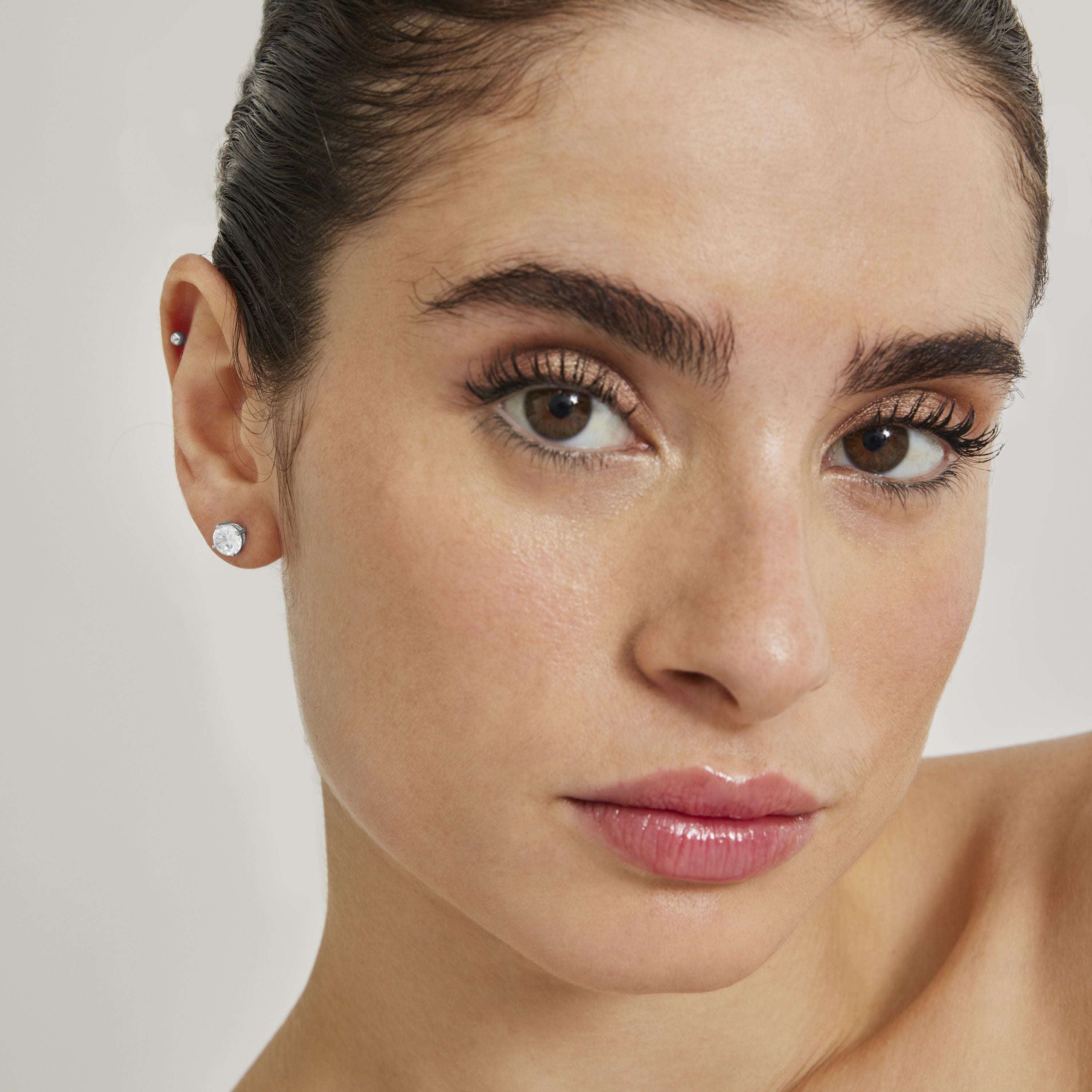 925 Sterling Silver Earrings with Rhodium-Plated Brilliant Zirconia - Basic