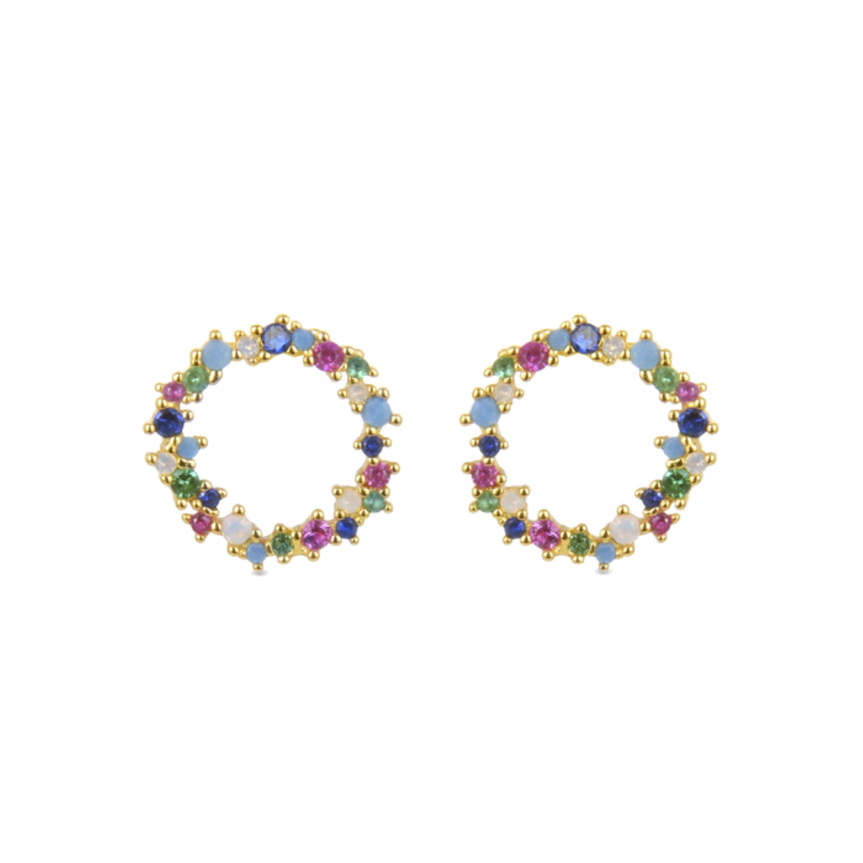 925 Sterling Silver Earrings with Multicolor Zirconia Finished in 18K Yellow Gold - Thilak