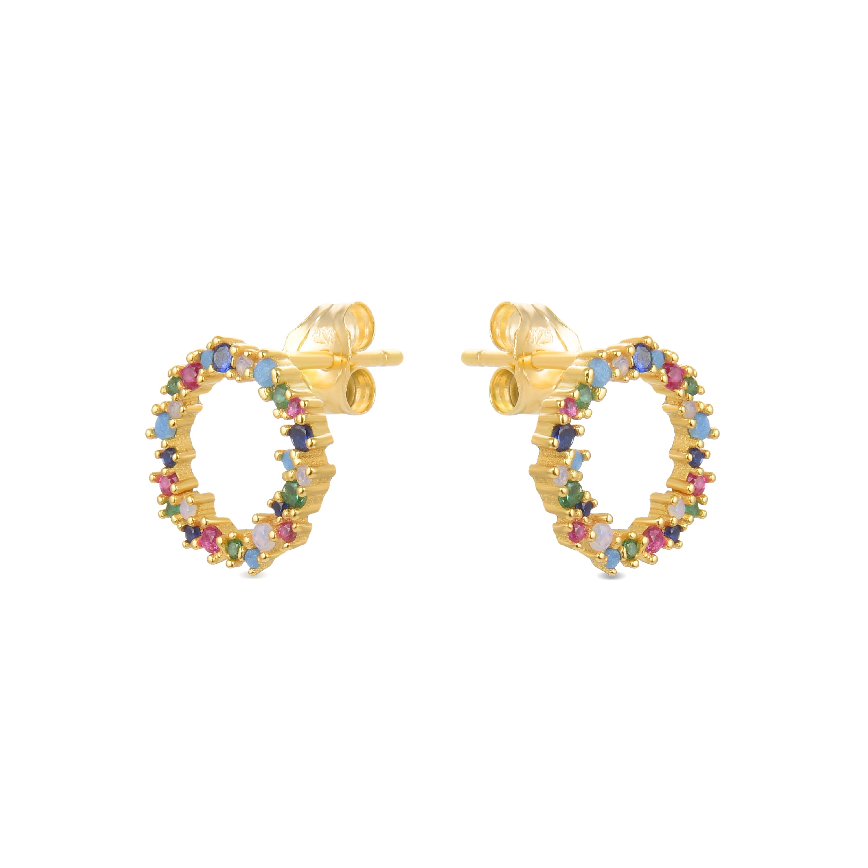 925 Sterling Silver Earrings with Multicolor Zirconia Finished in 18K Yellow Gold - Thilak