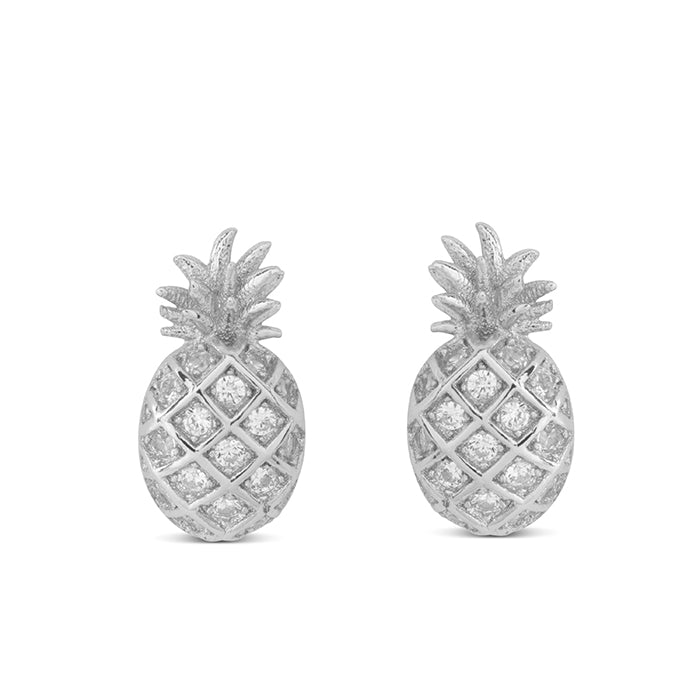 925 Sterling Silver Earrings with Rhodium-Plated Brilliant Zirconia - Pineapple
