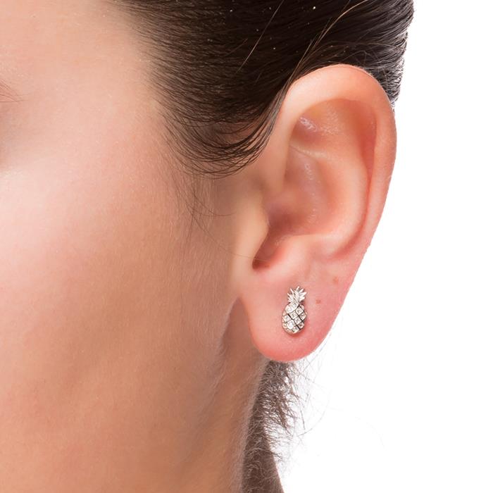 925 Sterling Silver Earrings with Rhodium-Plated Brilliant Zirconia - Pineapple