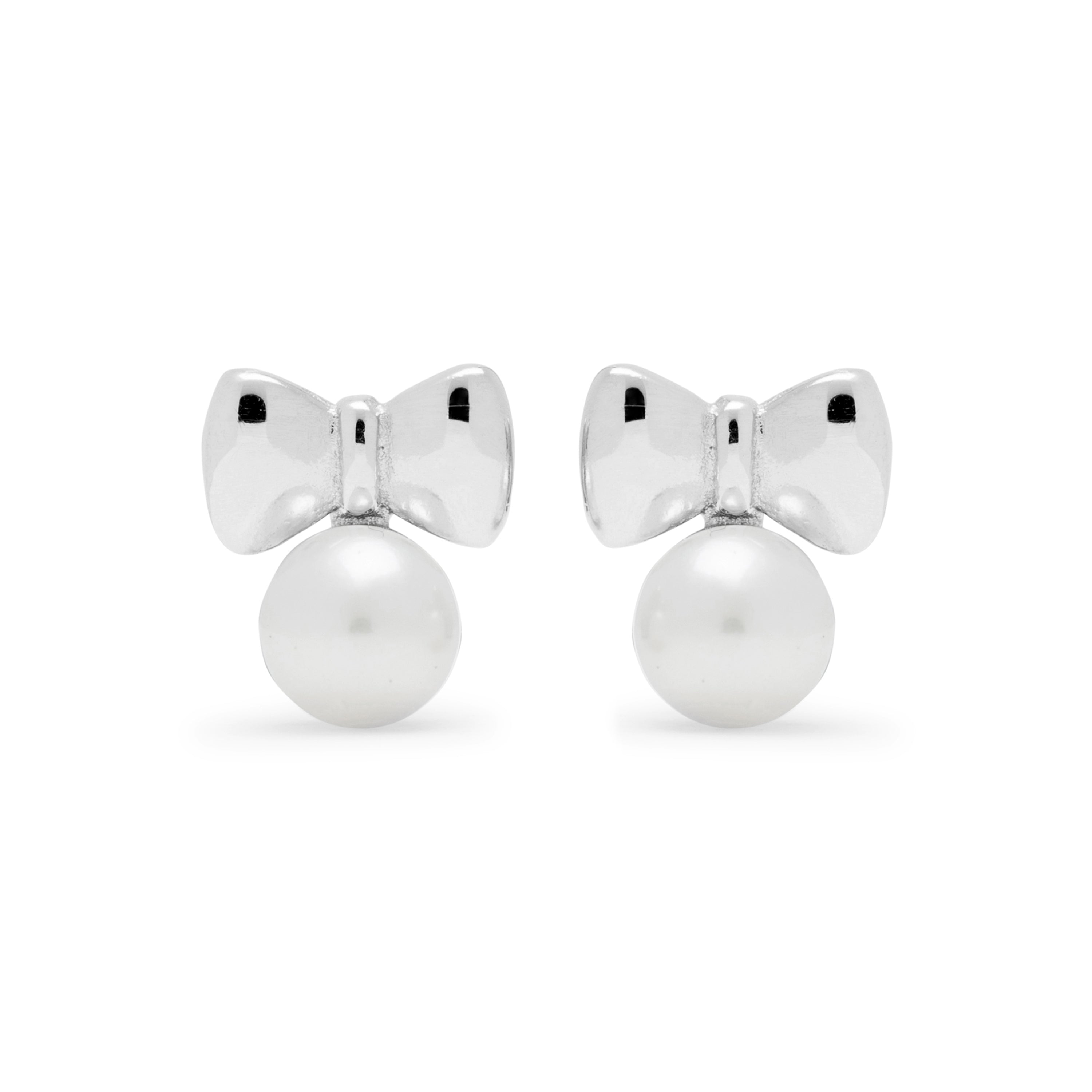 925 Sterling Silver Earrings with White Pearl, Rhodium Finish - Bolmash