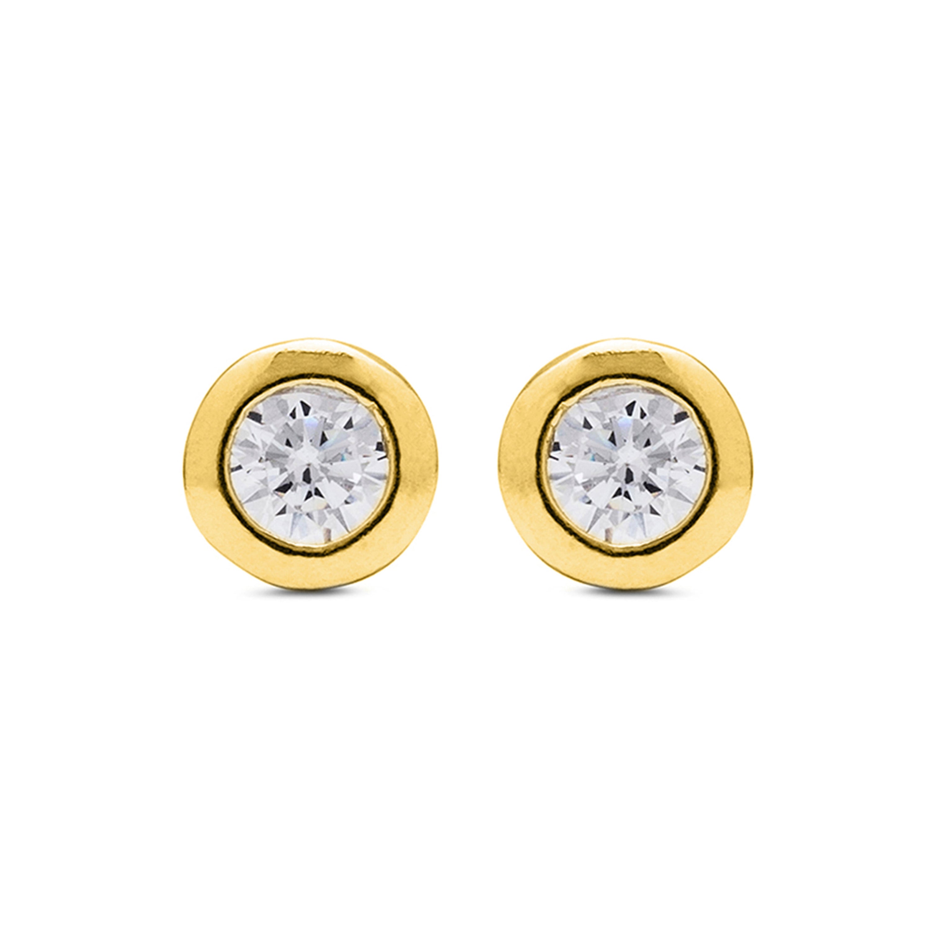 925 Sterling Silver Earrings with Brilliant Zirconia in 18K Yellow Gold Finish - Zaja