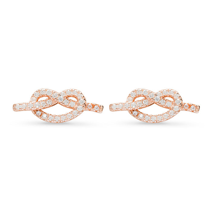 925 Sterling Silver Earrings with Brilliant Zirconia Finished in 18K Rose Gold - Bretzel