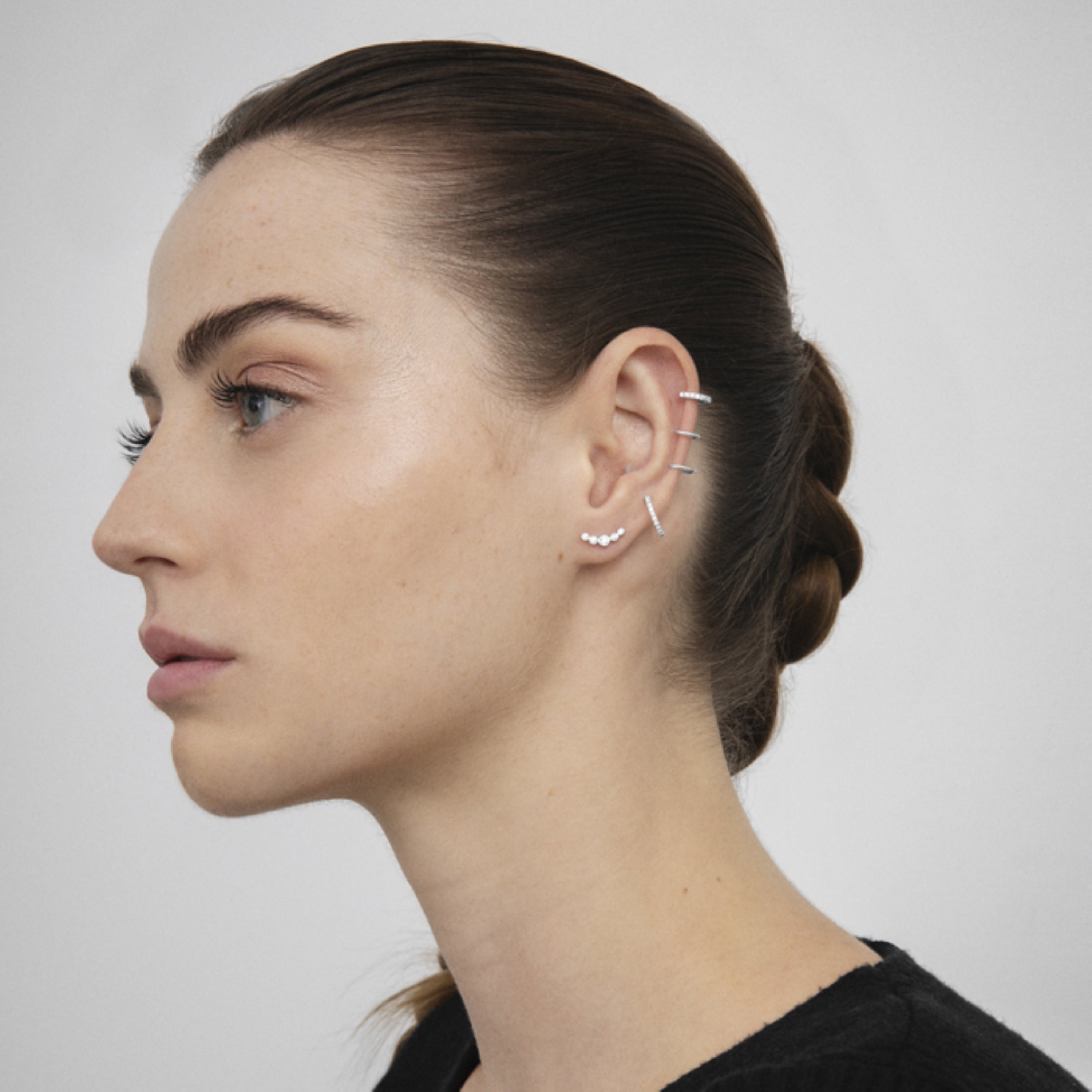 925 Sterling Silver Piercing with Brilliant Zirconia in Rhodium Finish - Dabeorth